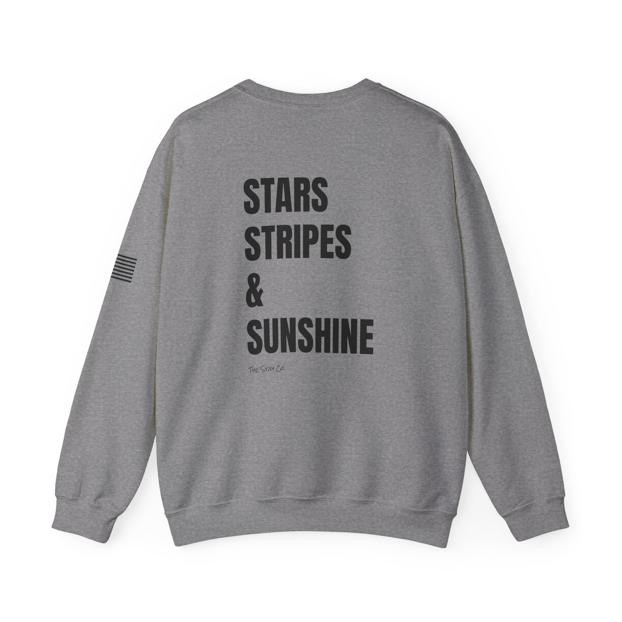 Adult- 'Merica (Front) Stars, Stripes & Sunshine (Back)- Unisex Crewneck Sweatshirt, Fourth of July, Summer Fun, Boat Days
