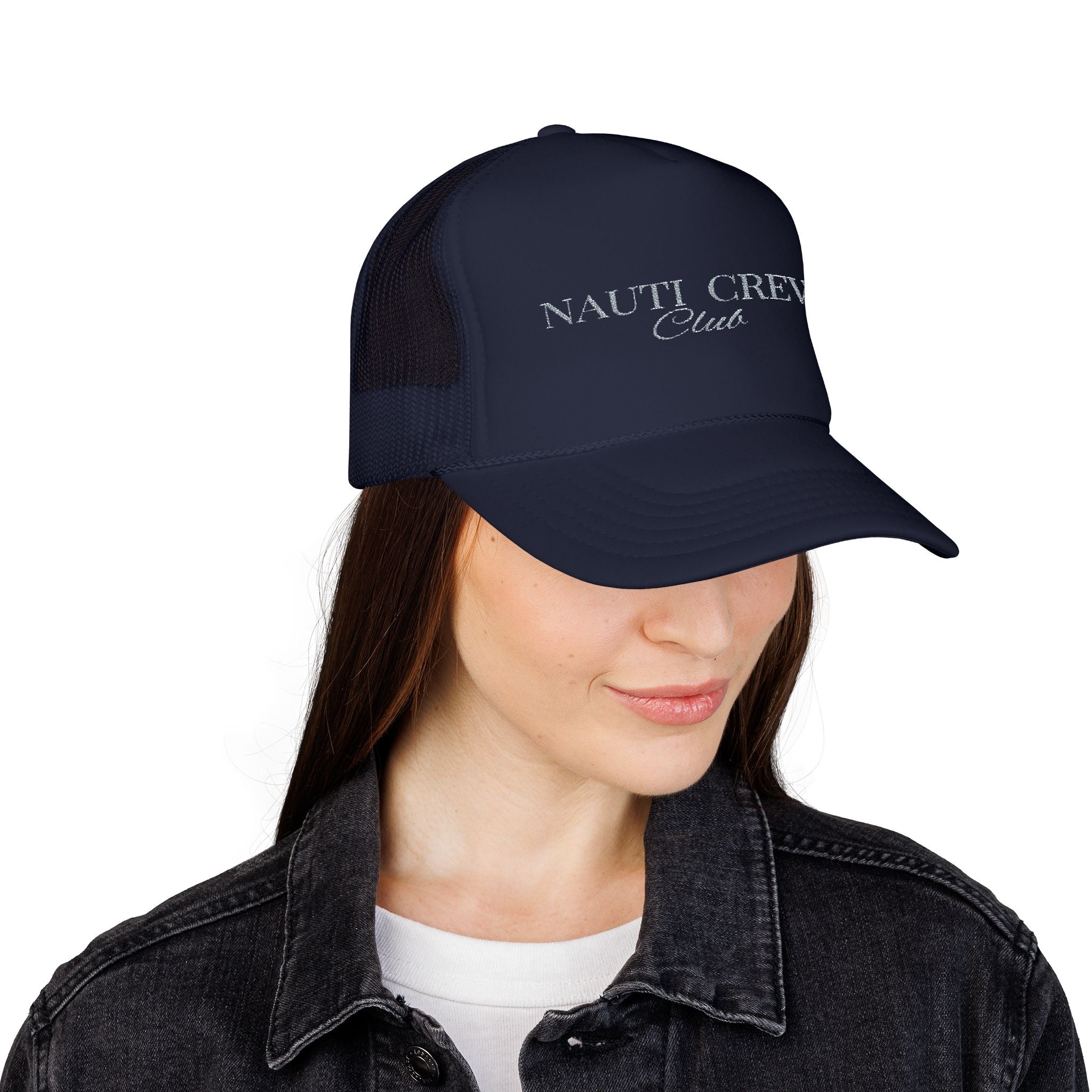 Matching "Nauti Crew club"- Embroidered Foam Trucker Hat, Nautical Gift, Summer Style Cap, Beach Party Accessory, Fishing Hat
