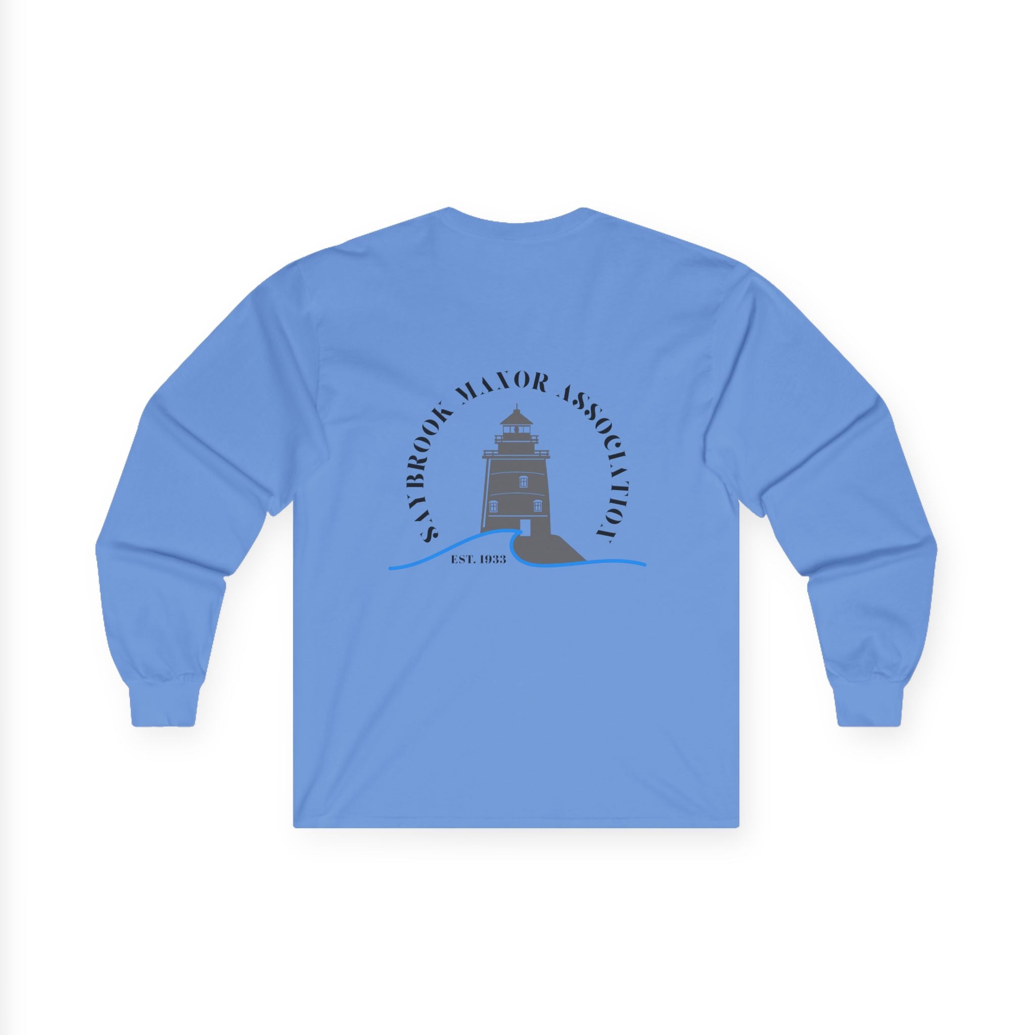 Old Saybrook Long Sleeve Tee With Light House on Back- Black Writing