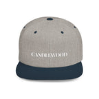 Embroidered Snackback Cap-"Candlewood"- In White Writing-Casual Hat, Outdoor Apparel, Summer Fashion, Gift for Him/Her, Festival Accessory