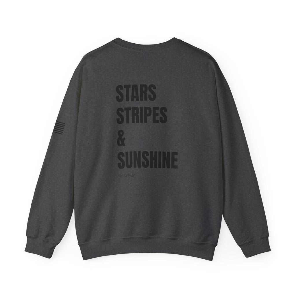 Adult- 'Merica (Front) Stars, Stripes & Sunshine (Back)- Unisex Crewneck Sweatshirt, Fourth of July, Summer Fun, Boat Days