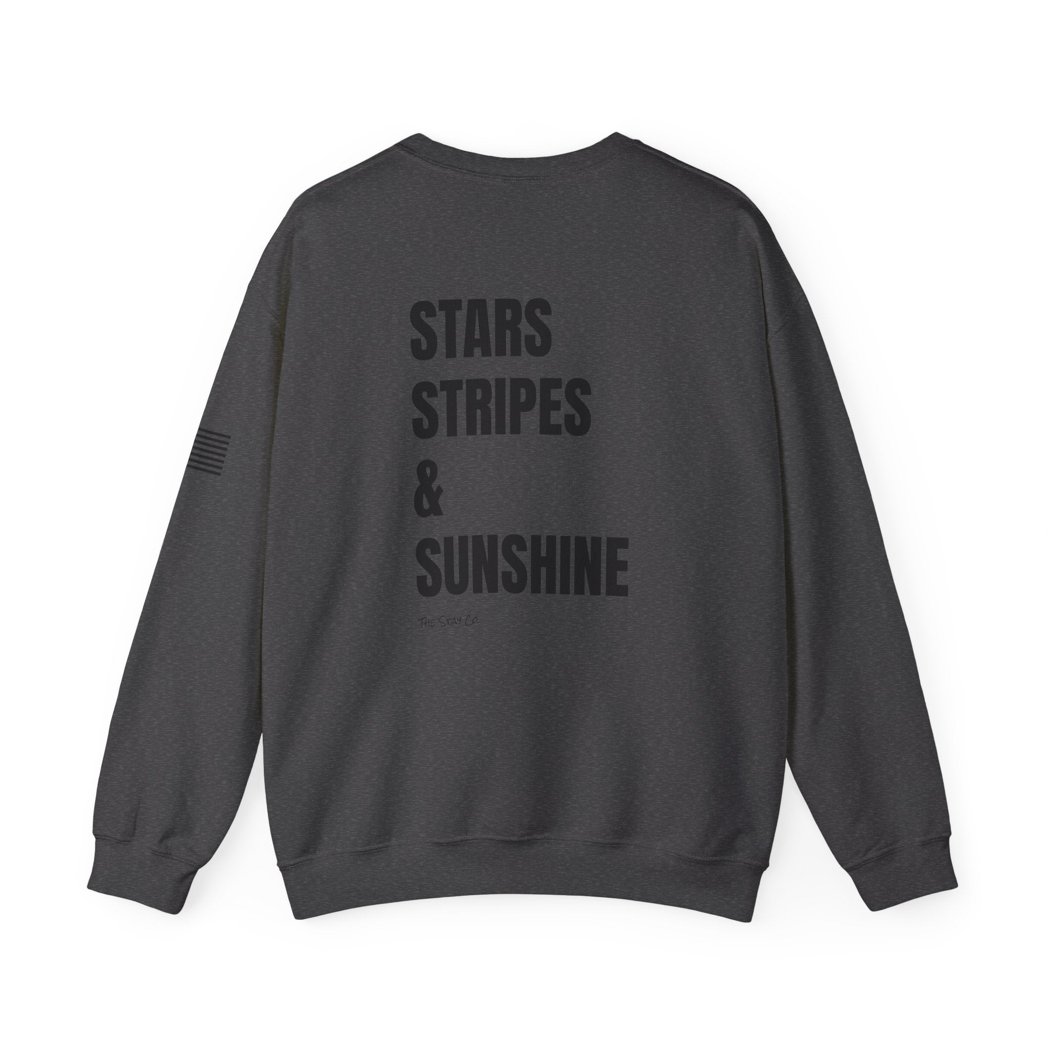 Adult- 'Merica (Front) Stars, Stripes & Sunshine (Back)- Unisex Crewneck Sweatshirt, Fourth of July, Summer Fun, Boat Days
