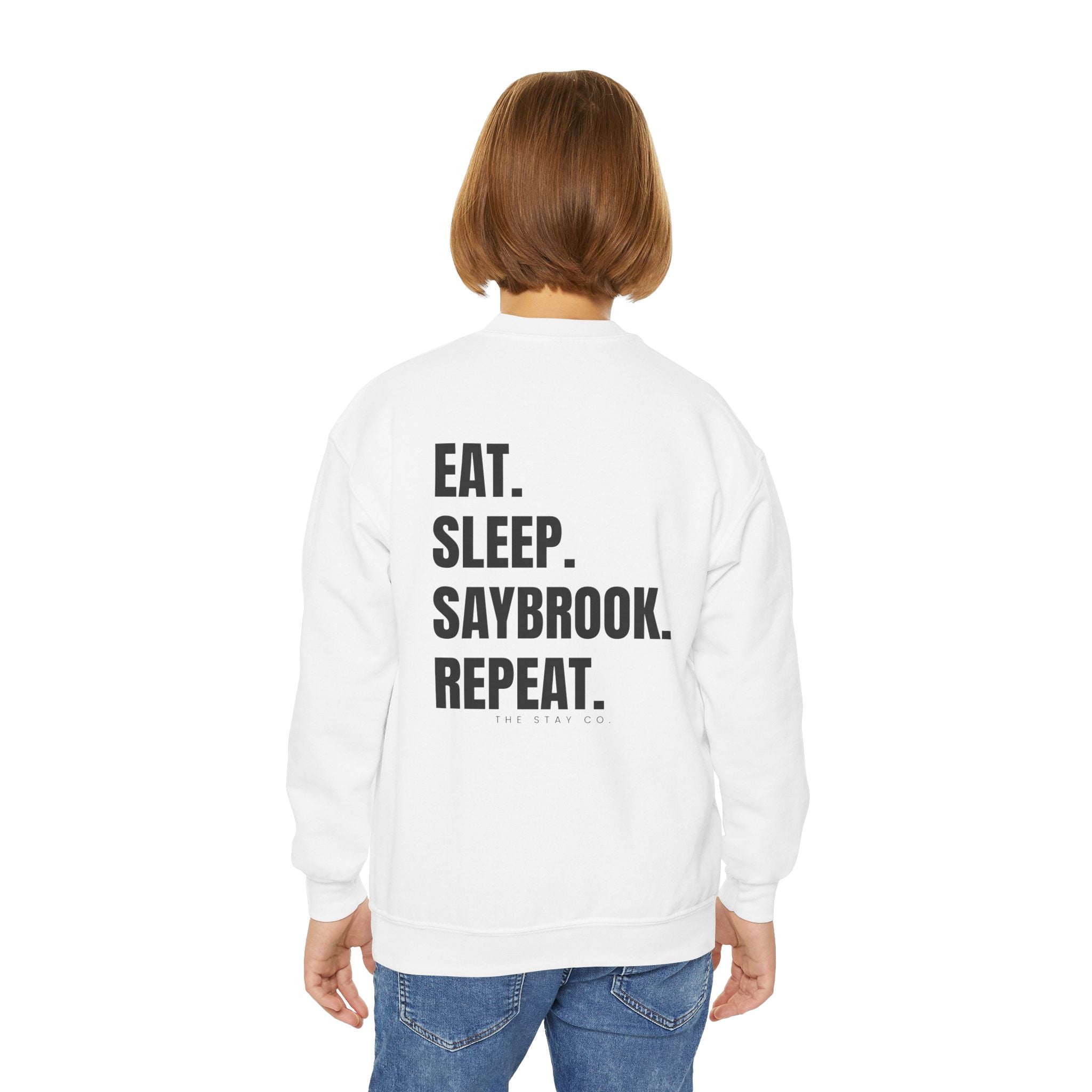 Youth-(XS-XL) Crewneck-Saybrook Association Logo On Front- "EAT. SLEEP. SAYBROOK. REPEAT." On Back