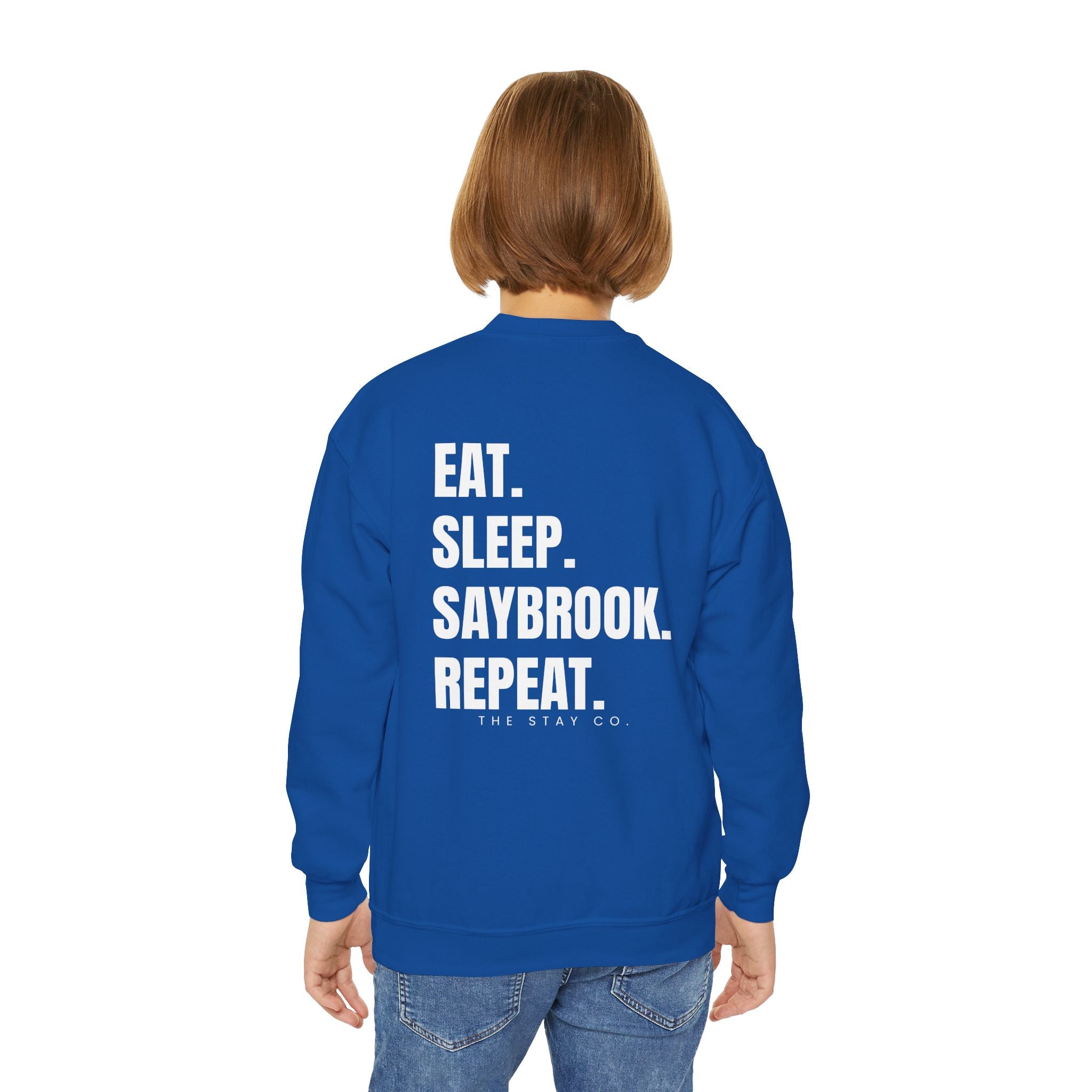 Youth-(XS-XL) Crewneck-Saybrook Association Logo On Front- "EAT. SLEEP. SAYBROOK. REPEAT." On Back
