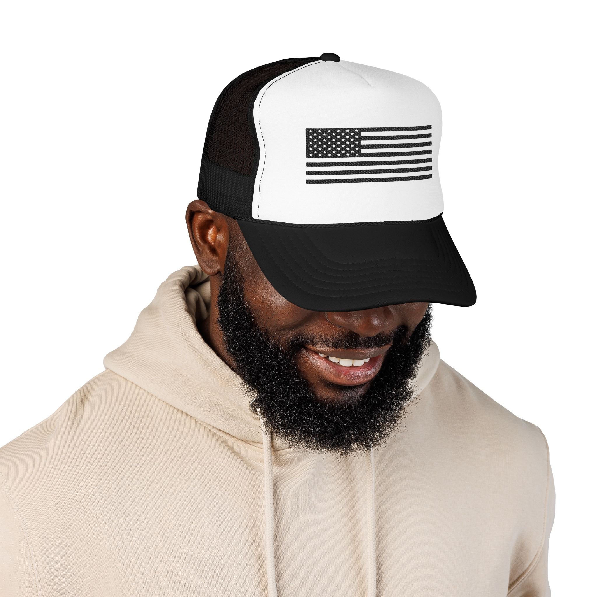 Flag- Foam Trucker Hat, Embroidered Cap, BBQ Hat, Perfect Gift for Grilling Enthusiasts, Summer BBQ Accessory, Fun Party Hat