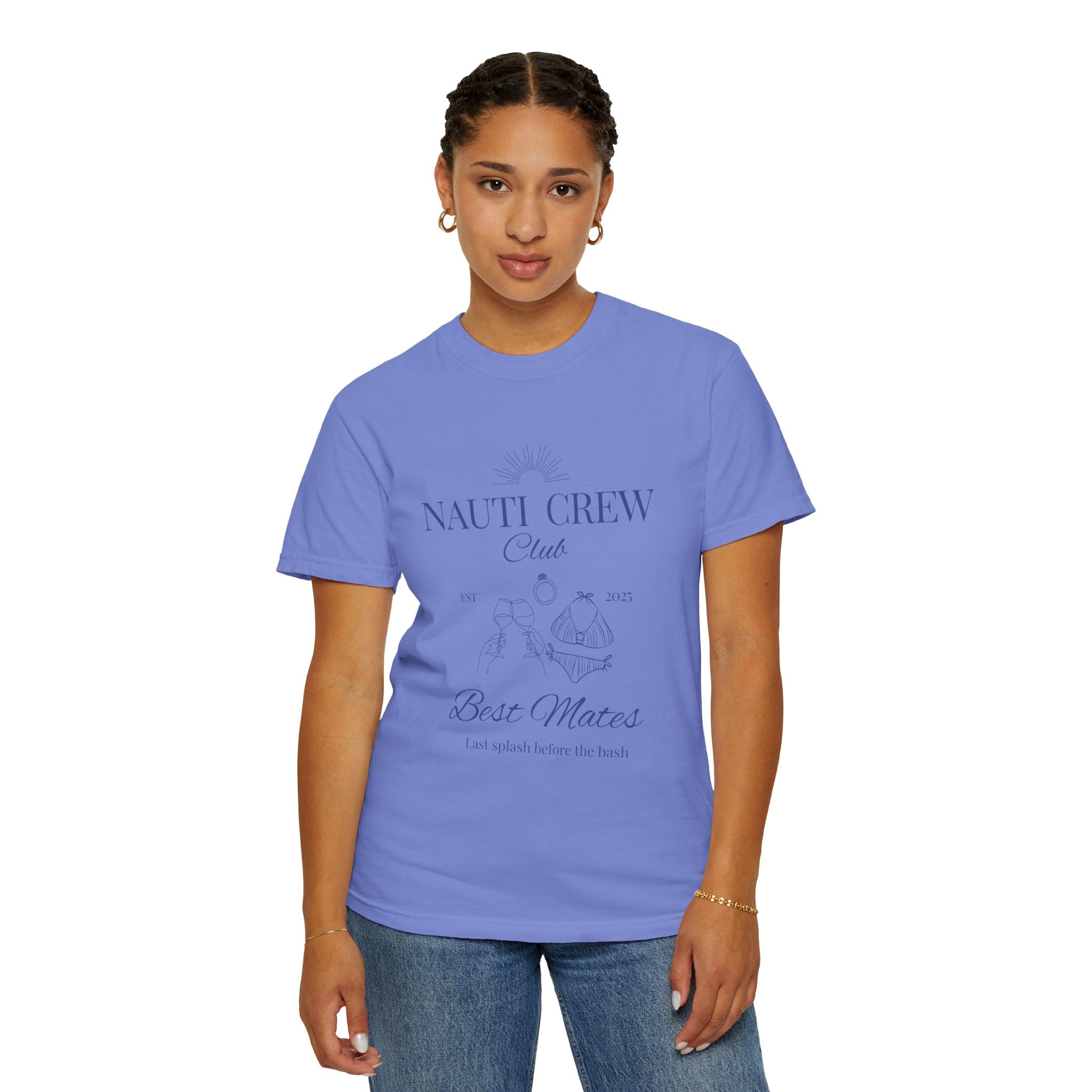 Matching shirt- "Nauti Crew-Best Mates" T-shirt, Unisex Garment-Dyed Tee for Bachelorette and Wedding Parties by the Lake-Perfect for Summer Vacations, Boating Trips, Family Gatherings