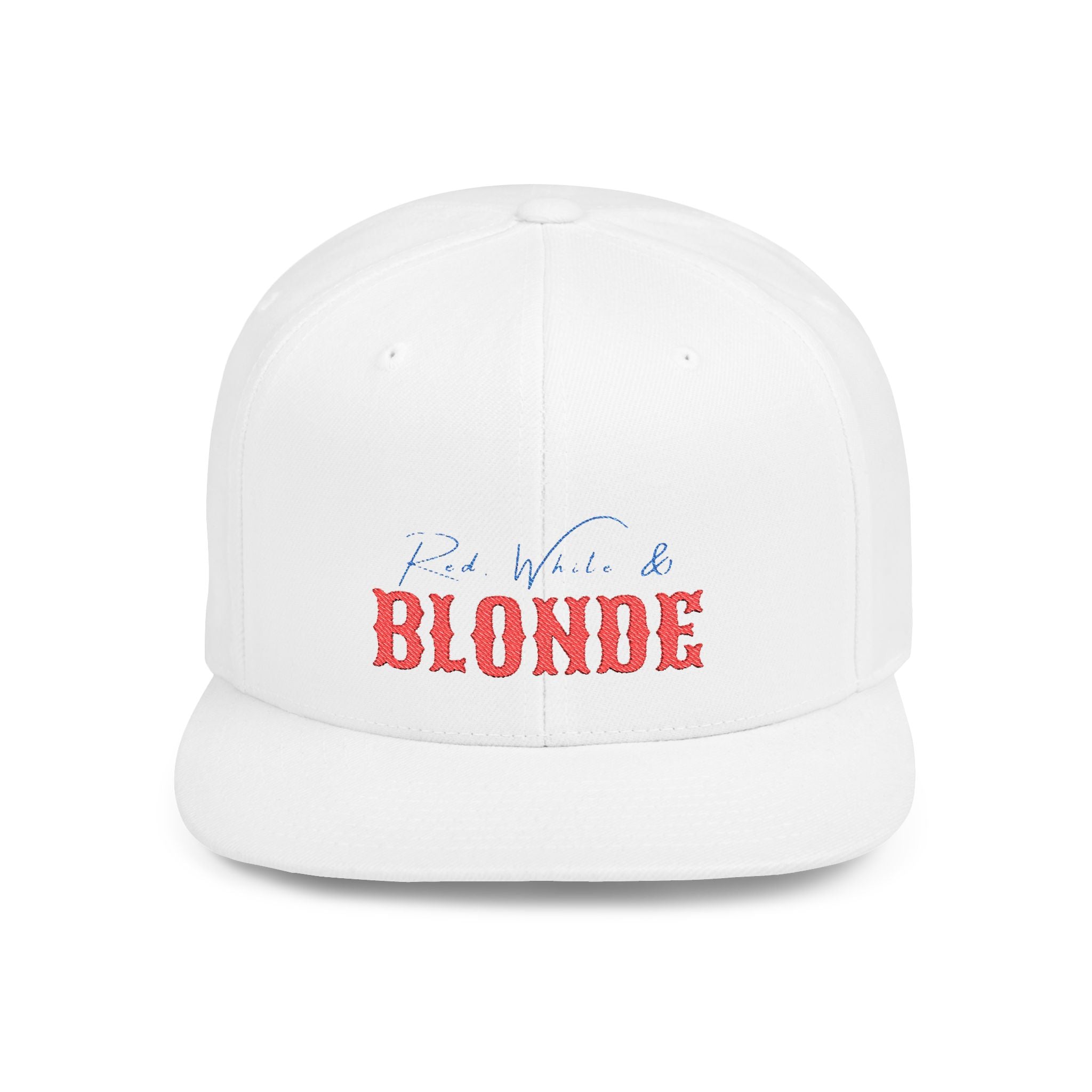 "Red, White & Blonde"- Stylish Snapback Cap, Fun Gift for Friends, Trendy Headwear, Summer Beach Hat, Perfect for Festivals and Casual Outings