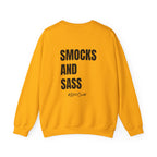 Adult- Art Teacher Crew Neck "Creativity Is Contagious" (Front)- "Smocks And Sass #ArtClub" (Back) -Crewneck Sweatshirt, Cozy Fall Apparel, Unisex Gift, Casual Style, September Vibes, Seasonal Fashion