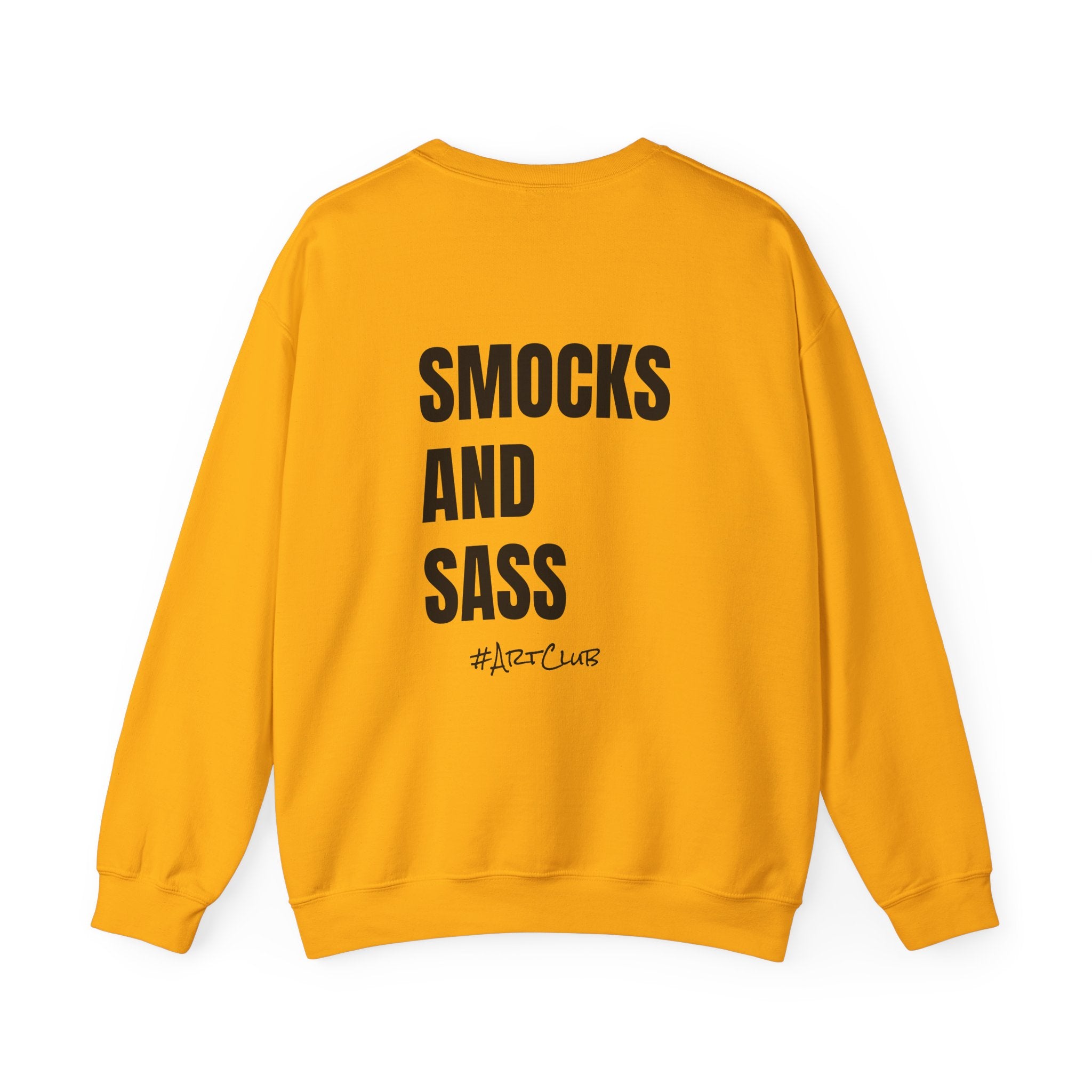 Adult- Art Teacher Crew Neck "Creativity Is Contagious" (Front)- "Smocks And Sass #ArtClub" (Back) -Crewneck Sweatshirt, Cozy Fall Apparel, Unisex Gift, Casual Style, September Vibes, Seasonal Fashion
