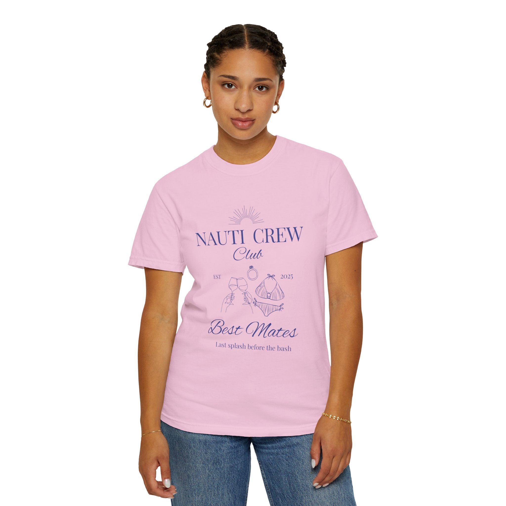 Matching shirt- "Nauti Crew-Best Mates" T-shirt, Unisex Garment-Dyed Tee for Bachelorette and Wedding Parties by the Lake-Perfect for Summer Vacations, Boating Trips, Family Gatherings