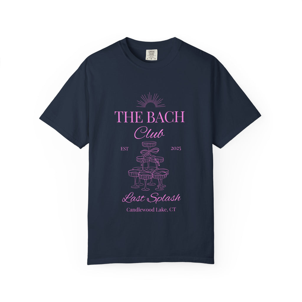Matching "The Bach Club -Last Splash- Candlewood Lake" -T-Shirt in Pink Writing- Choose a Color- Perfect for Bachelorette and Wedding Parties- Unisex Vacation Top, Sailor Humor Apparel