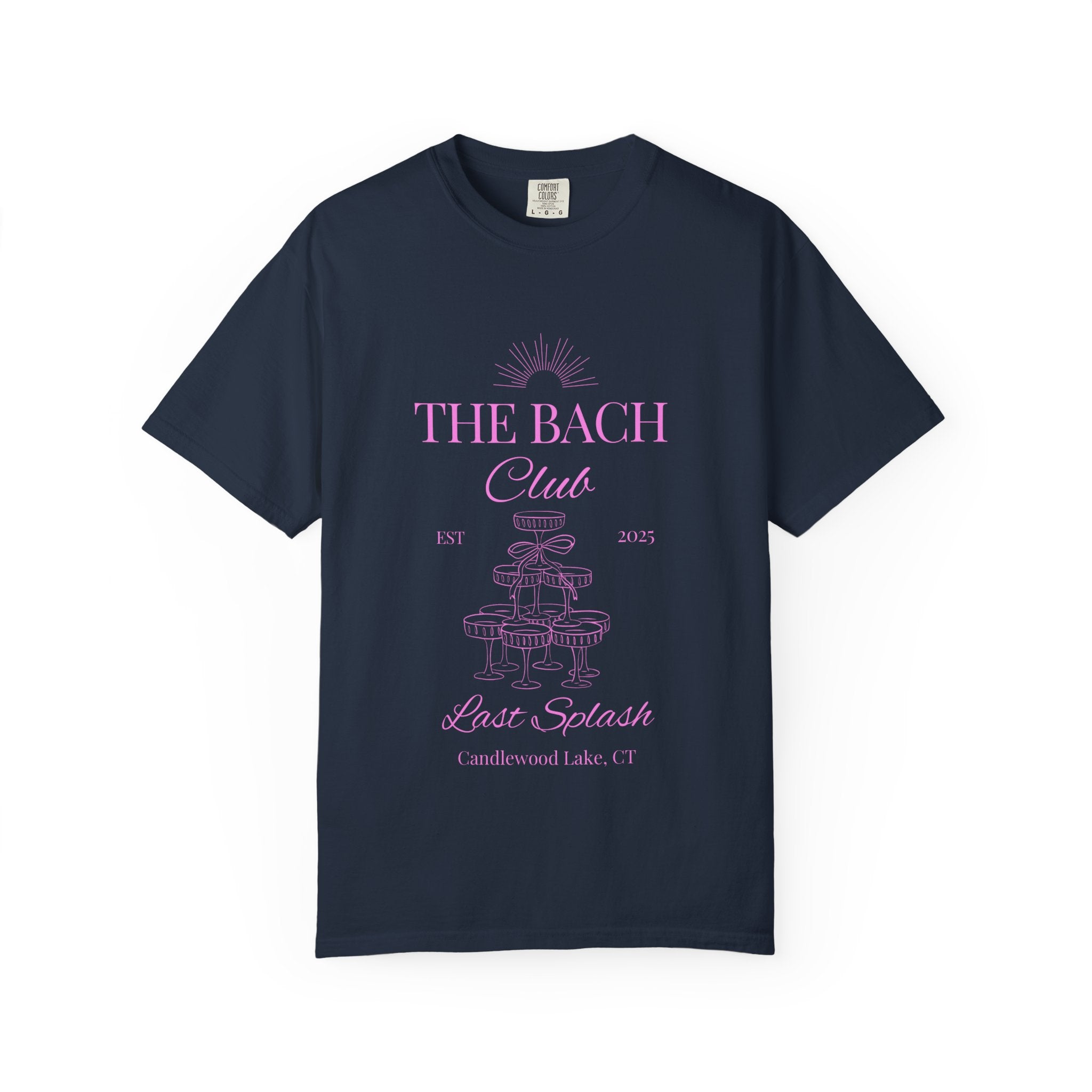 Matching "The Bach Club -Last Splash- Candlewood Lake" -T-Shirt in Pink Writing- Choose a Color- Perfect for Bachelorette and Wedding Parties- Unisex Vacation Top, Sailor Humor Apparel