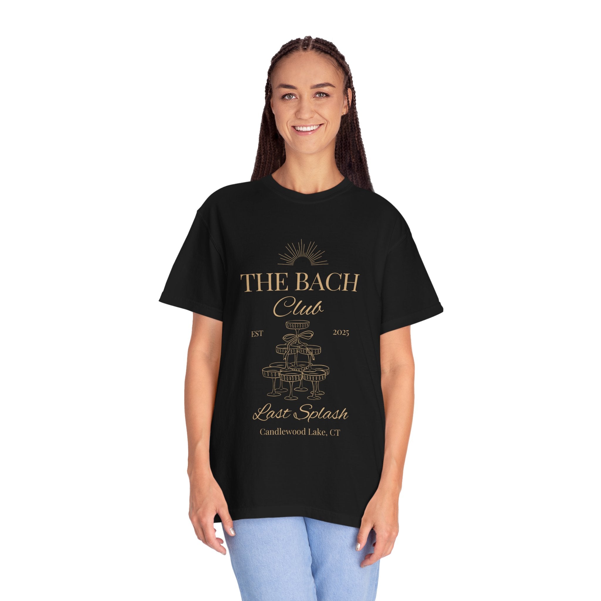 Matching "The Bach Club-Last Splash- Candlewood Lake" -In Beige Writing- Choose a Color Shirt- Perfect for Bachelorette and Wedding Parties- Unisex Vacation Top, Sailor Humor Apparel