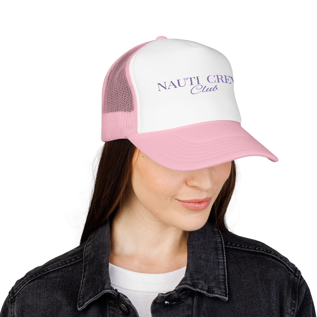 Matching- "Nauti Crew Club" -Trucker Hat, Embroidered Foam Hat for Boating, Nautical Gift, Beachwear Accessory, Summer Fashion