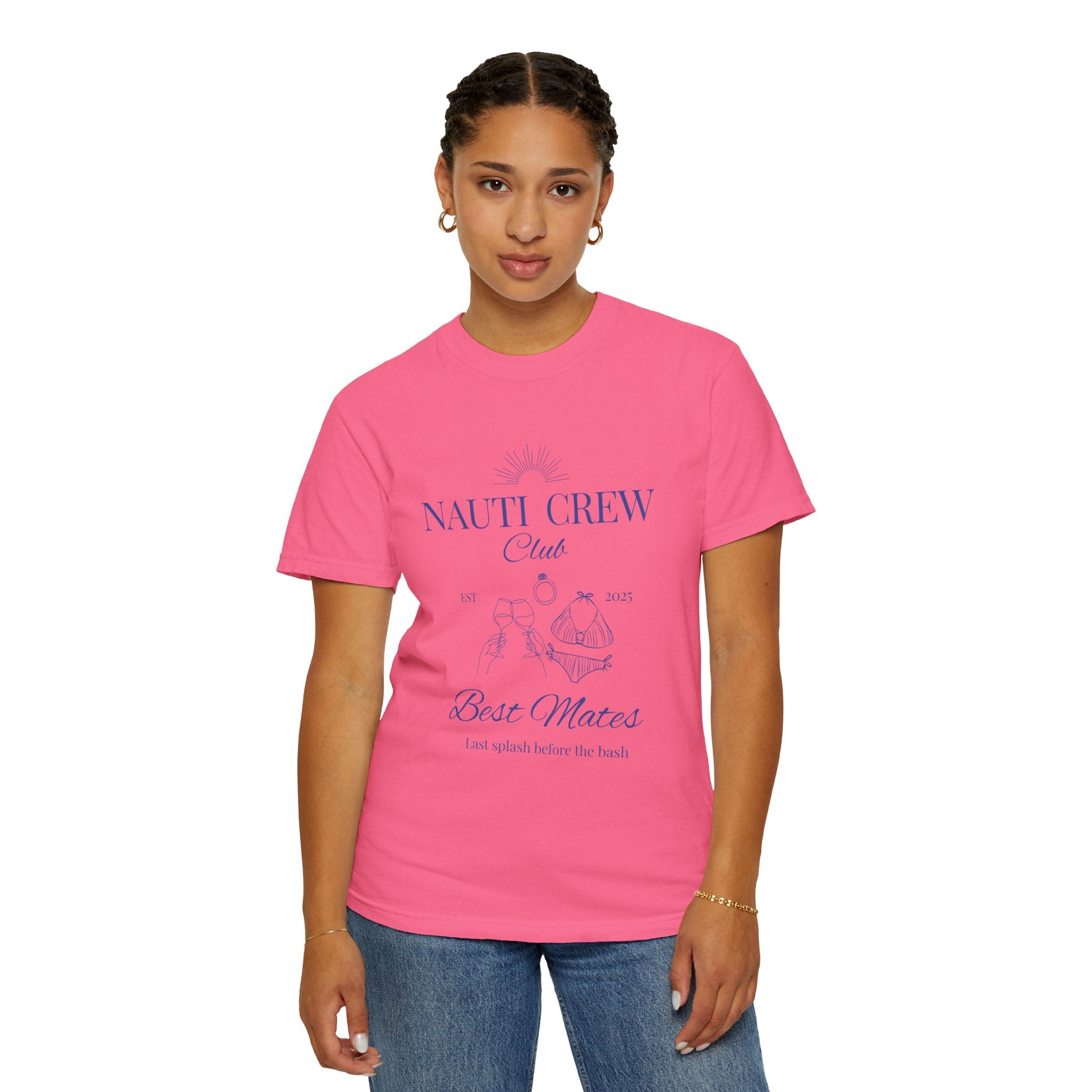 Matching shirt- "Nauti Crew-Best Mates" T-shirt, Unisex Garment-Dyed Tee for Bachelorette and Wedding Parties by the Lake-Perfect for Summer Vacations, Boating Trips, Family Gatherings