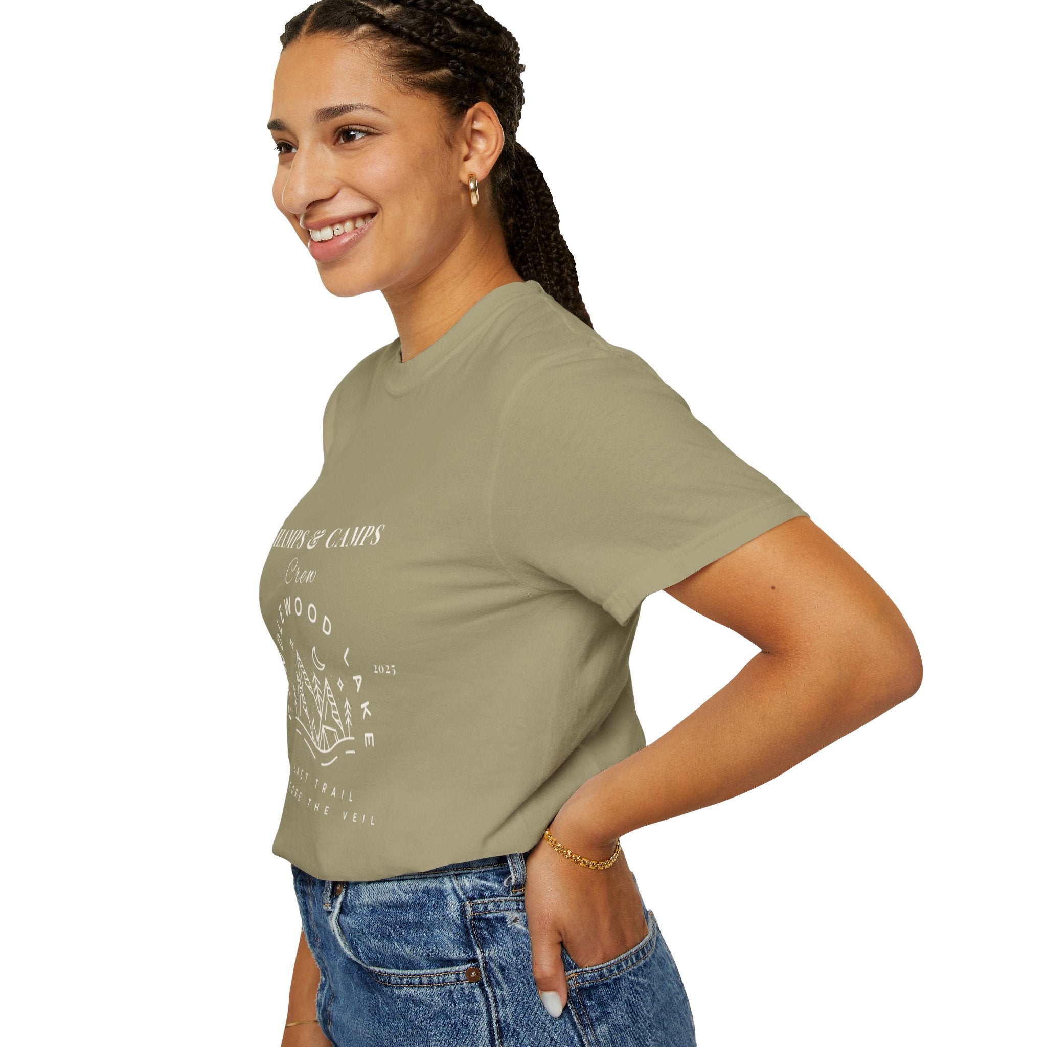 "Champs & Camps" -Camp Themed Bachelorette or Wedding Tee,  Bride Shirt, Last Trail Before The Veil, Bachelorette Party Gift, Summer Vacation Wear, [...]