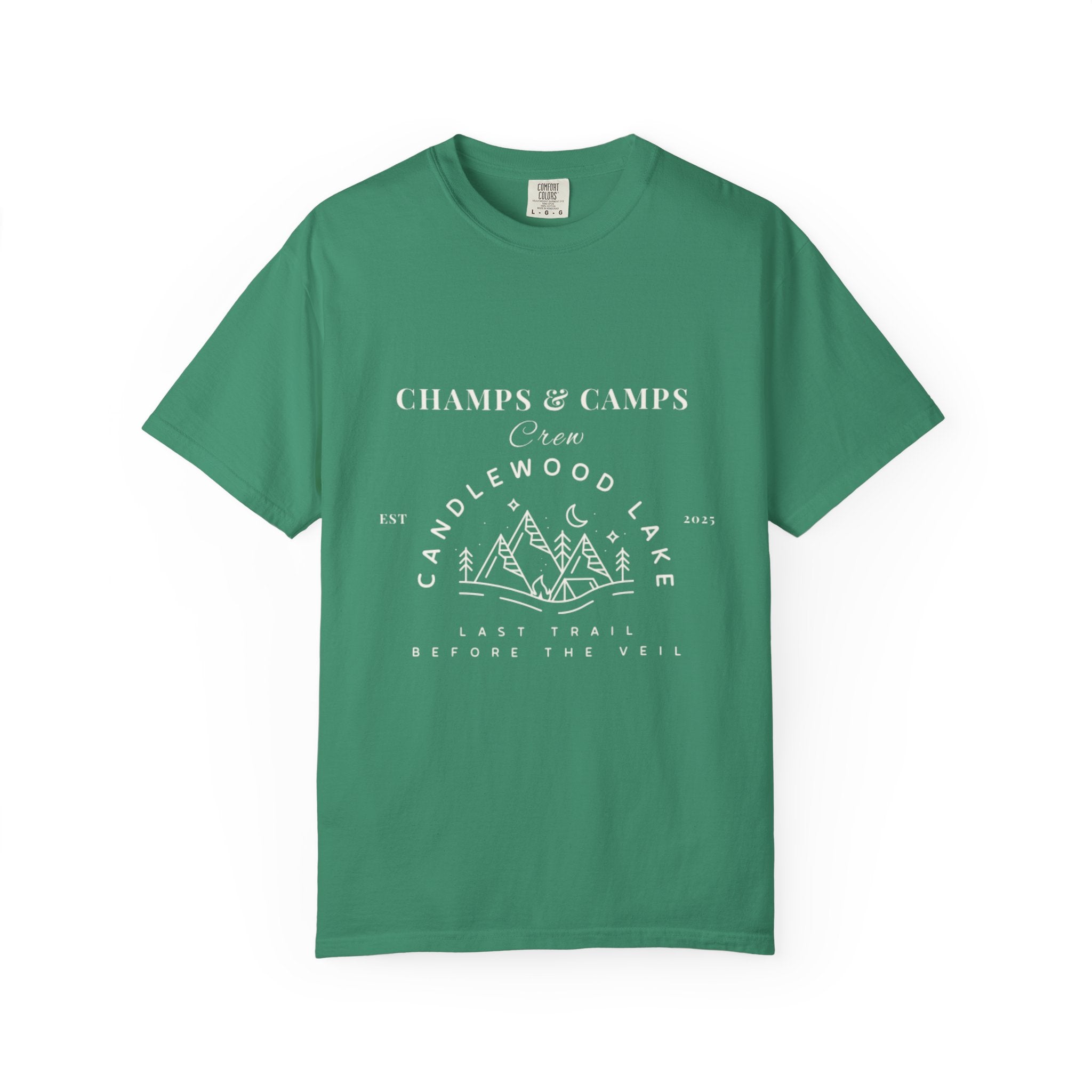 "Champs & Camps" -Camp Themed Bachelorette or Wedding Tee,  Bride Shirt, Last Trail Before The Veil, Bachelorette Party Gift, Summer Vacation Wear, [...]