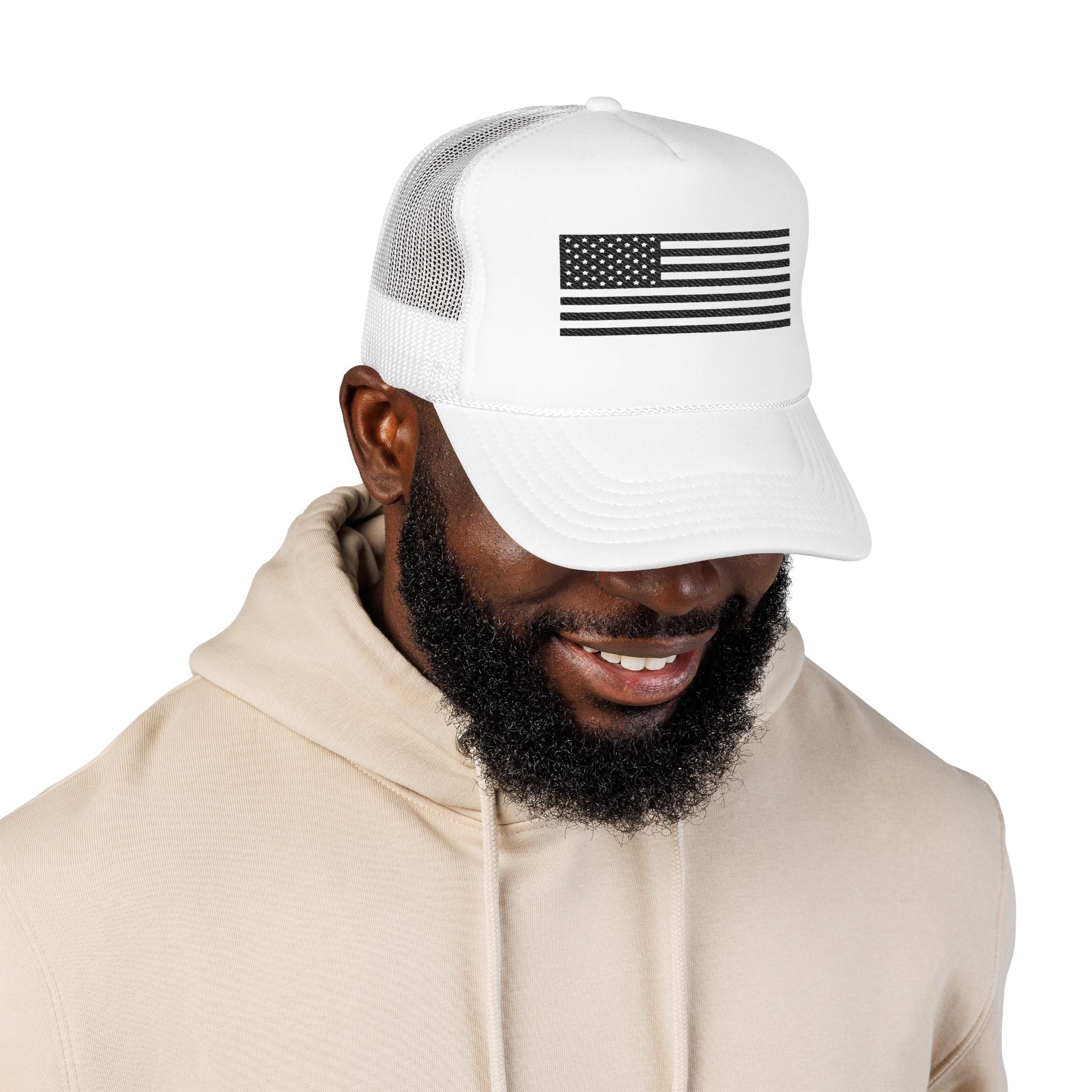 Flag- Foam Trucker Hat, Embroidered Cap, BBQ Hat, Perfect Gift for Grilling Enthusiasts, Summer BBQ Accessory, Fun Party Hat