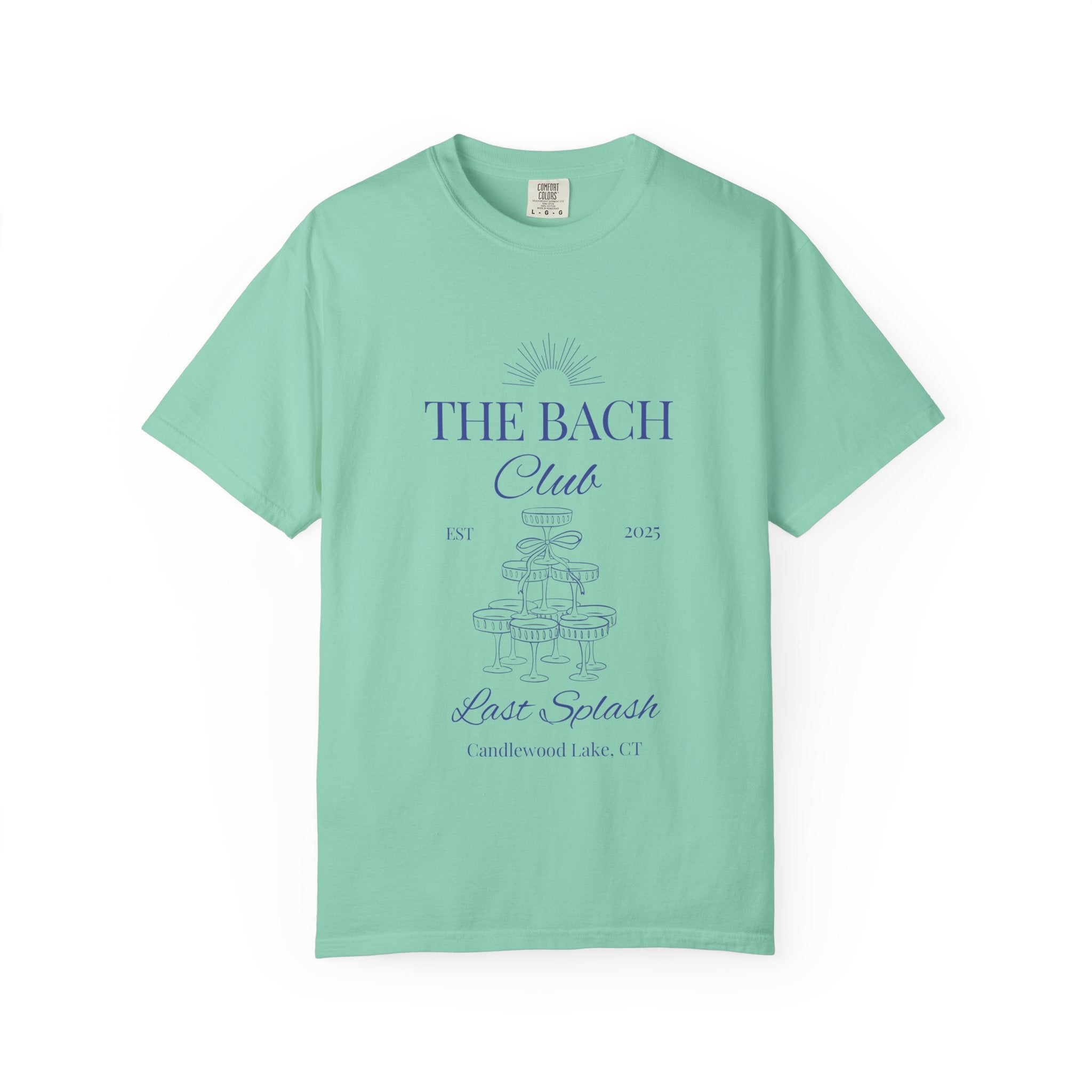 Matching "The Bach Club -Last Splash- Candlewood Lake" -T-Shirt in Blue Writing-Choose a Color-  Perfect for Bachelorette and Wedding Parties- Unisex Vacation Top, Sailor Humor Apparel