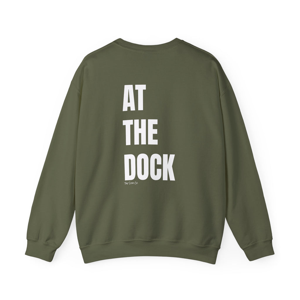 Adult- "Catch me" (Front) - "At The Dock" (Back) -White Writing -Unisex Crewneck Sweatshirt