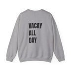 Adult- Teacher Crew Neck " Summer Time" (Front)  "Vacay All Day" (Back) -Crewneck Sweatshirt, Cozy Fall Apparel, Unisex Gift, Casual Style, September Vibes, Seasonal Fashion