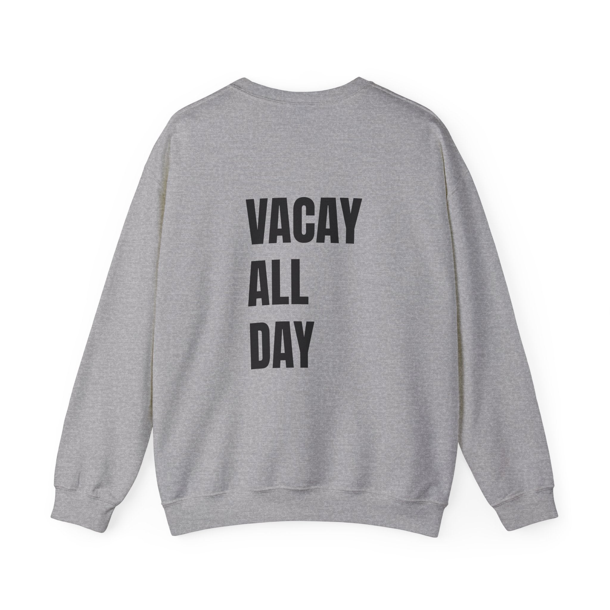 Adult- Teacher Crew Neck " Summer Time" (Front)  "Vacay All Day" (Back) -Crewneck Sweatshirt, Cozy Fall Apparel, Unisex Gift, Casual Style, September Vibes, Seasonal Fashion
