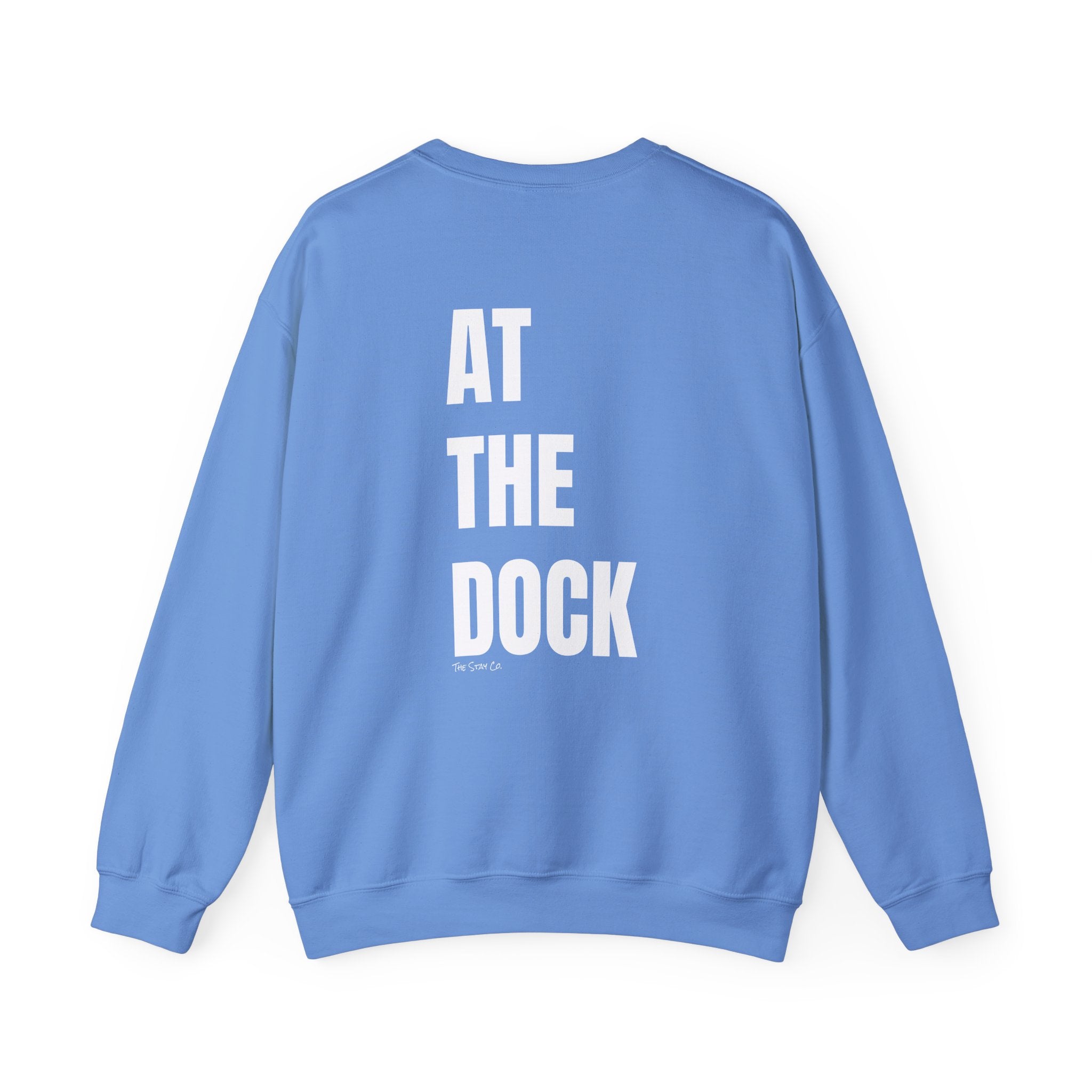 Adult- "Catch me" (Front) - "At The Dock" (Back) -White Writing -Unisex Crewneck Sweatshirt