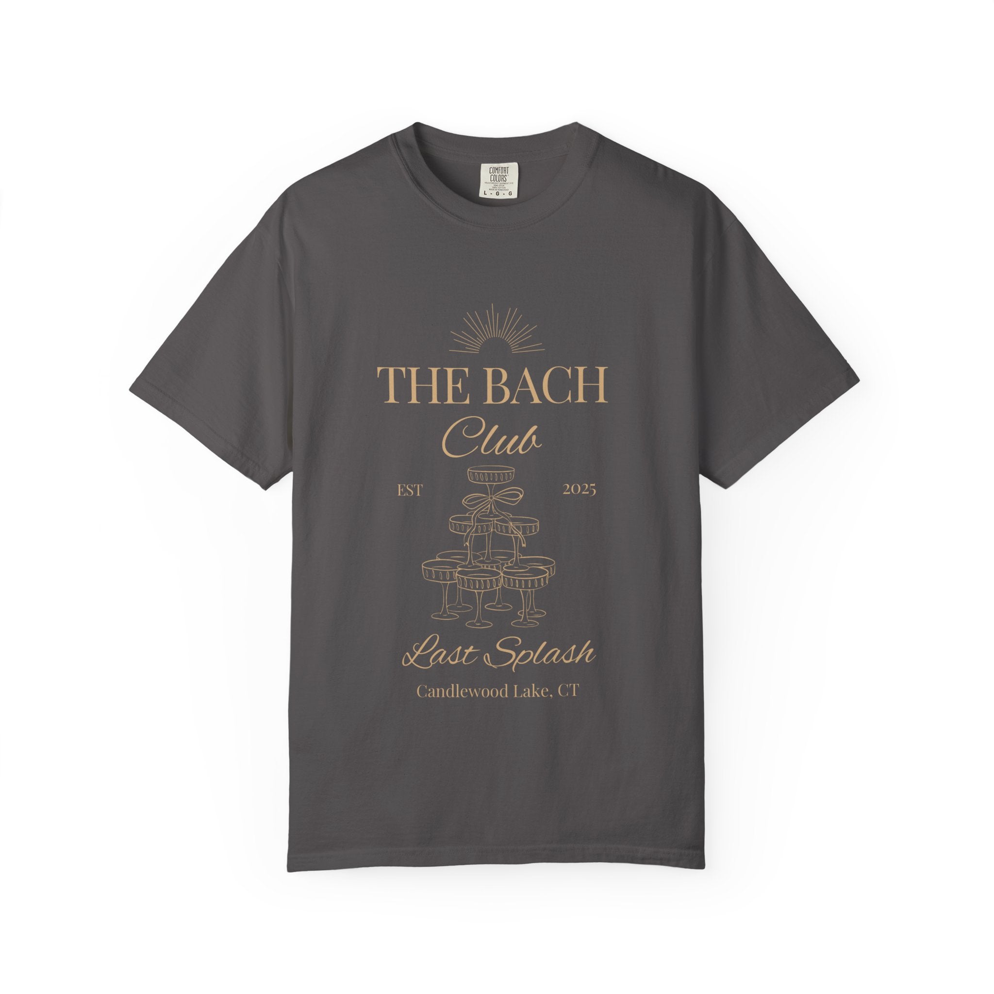Matching "The Bach Club-Last Splash- Candlewood Lake" -In Beige Writing- Choose a Color Shirt- Perfect for Bachelorette and Wedding Parties- Unisex Vacation Top, Sailor Humor Apparel