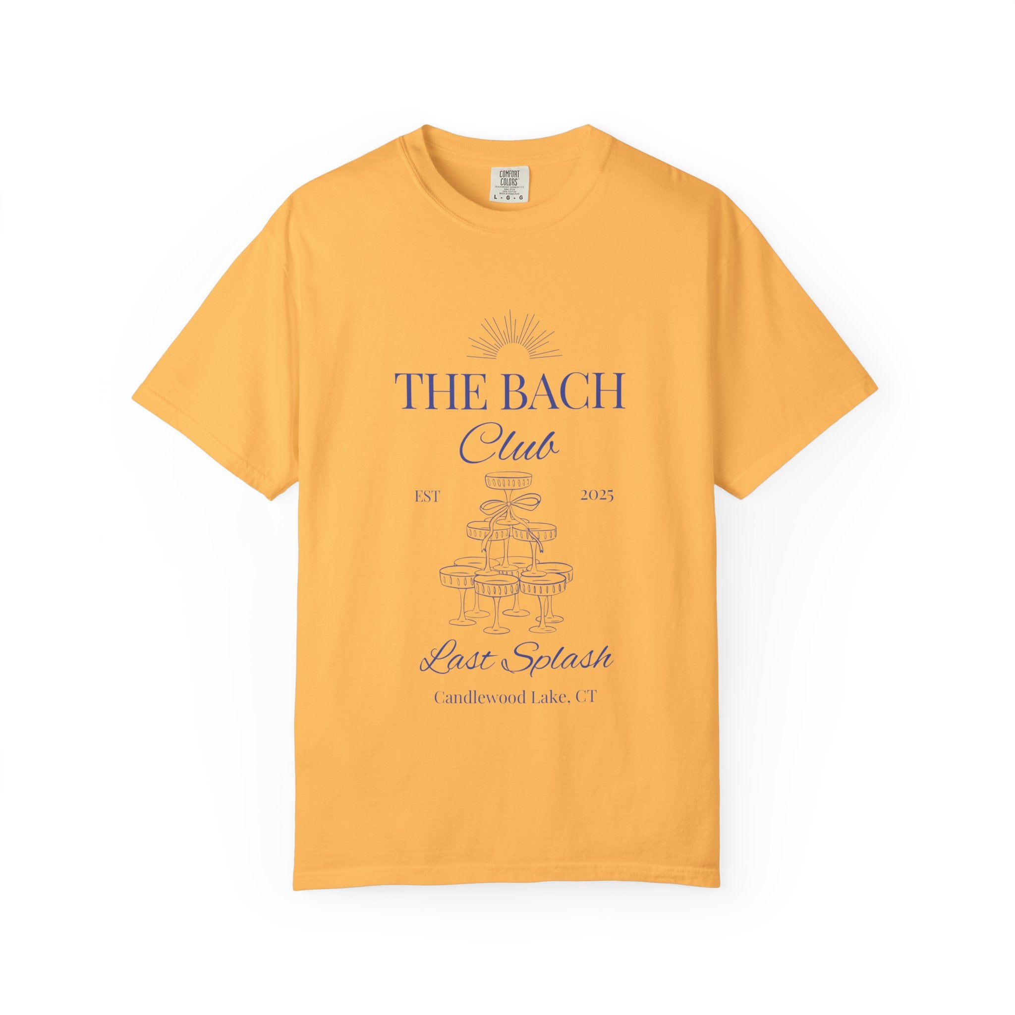 Matching "The Bach Club -Last Splash- Candlewood Lake" -T-Shirt in Blue Writing-Choose a Color-  Perfect for Bachelorette and Wedding Parties- Unisex Vacation Top, Sailor Humor Apparel