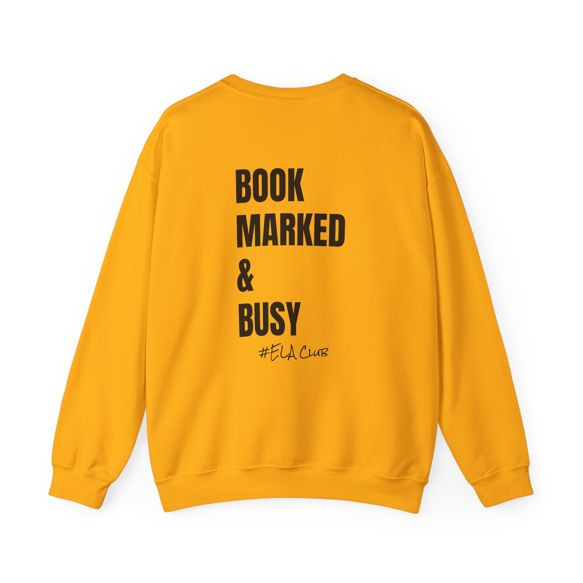 Adult-ELA Teacher Crew Neck " Grammer Guru" (Front)  "Bookmarked & Busy #ELA Club" (Back) -Crewneck Sweatshirt, Cozy Fall Apparel, Unisex Gift, Casual Style, September Vibes, Seasonal Fashion