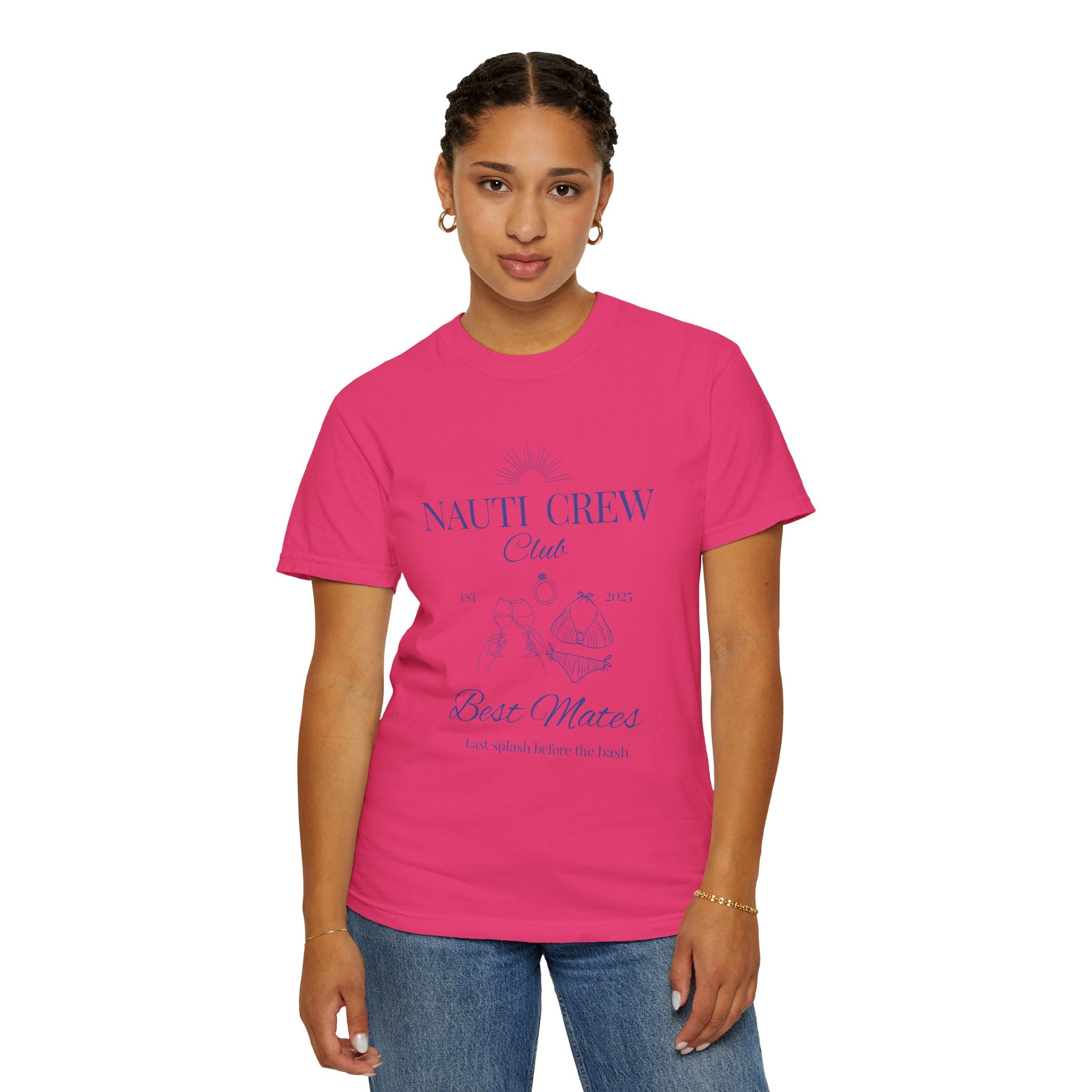 Matching shirt- "Nauti Crew-Best Mates" T-shirt, Unisex Garment-Dyed Tee for Bachelorette and Wedding Parties by the Lake-Perfect for Summer Vacations, Boating Trips, Family Gatherings