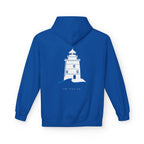 Adult- "Old Saybrook" (Front) Old Saybrook Light House (Back) - White Writing Hoodie