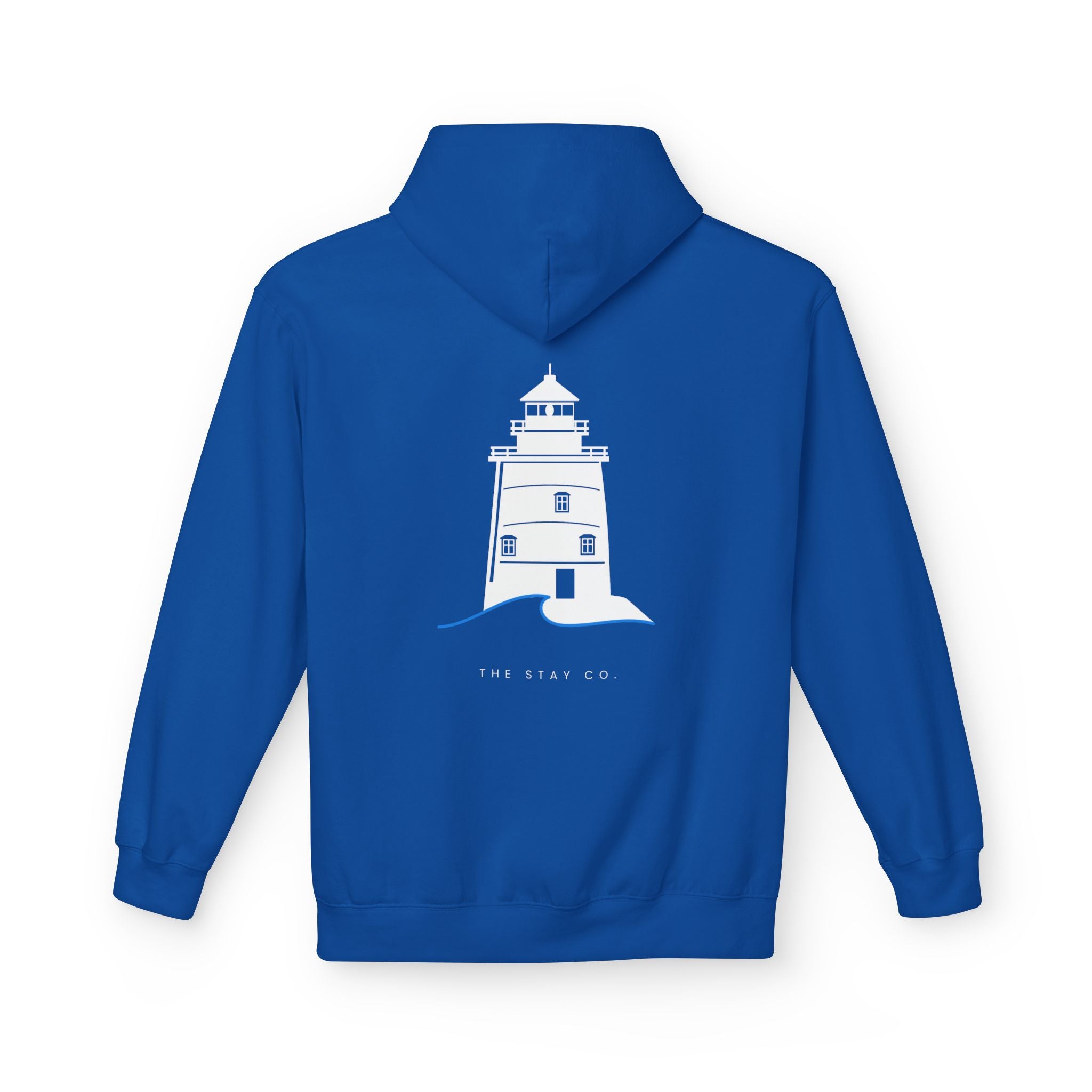 Adult- "Old Saybrook" (Front) Old Saybrook Light House (Back) - White Writing Hoodie