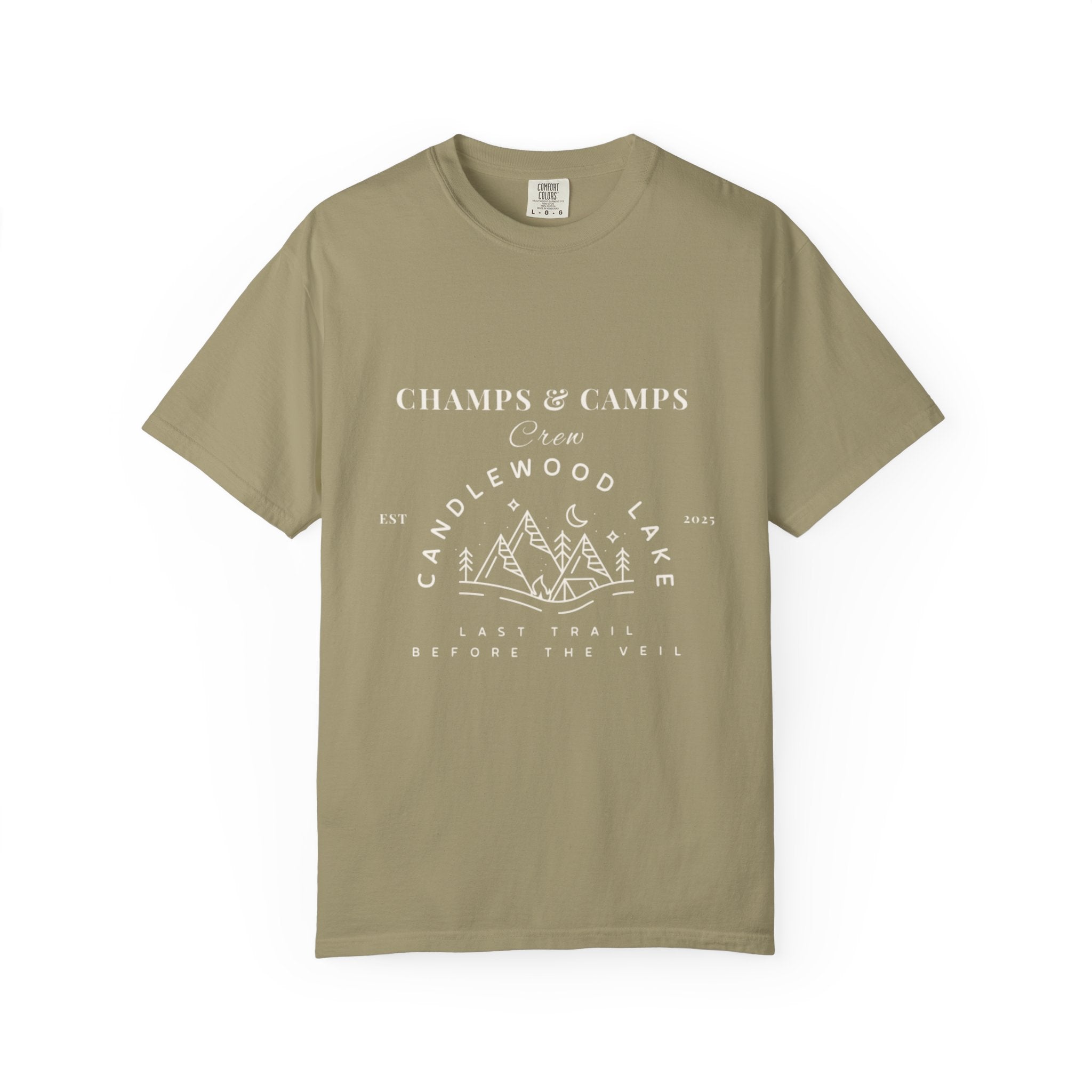 "Champs & Camps" -Camp Themed Bachelorette or Wedding Tee,  Bride Shirt, Last Trail Before The Veil, Bachelorette Party Gift, Summer Vacation Wear, [...]