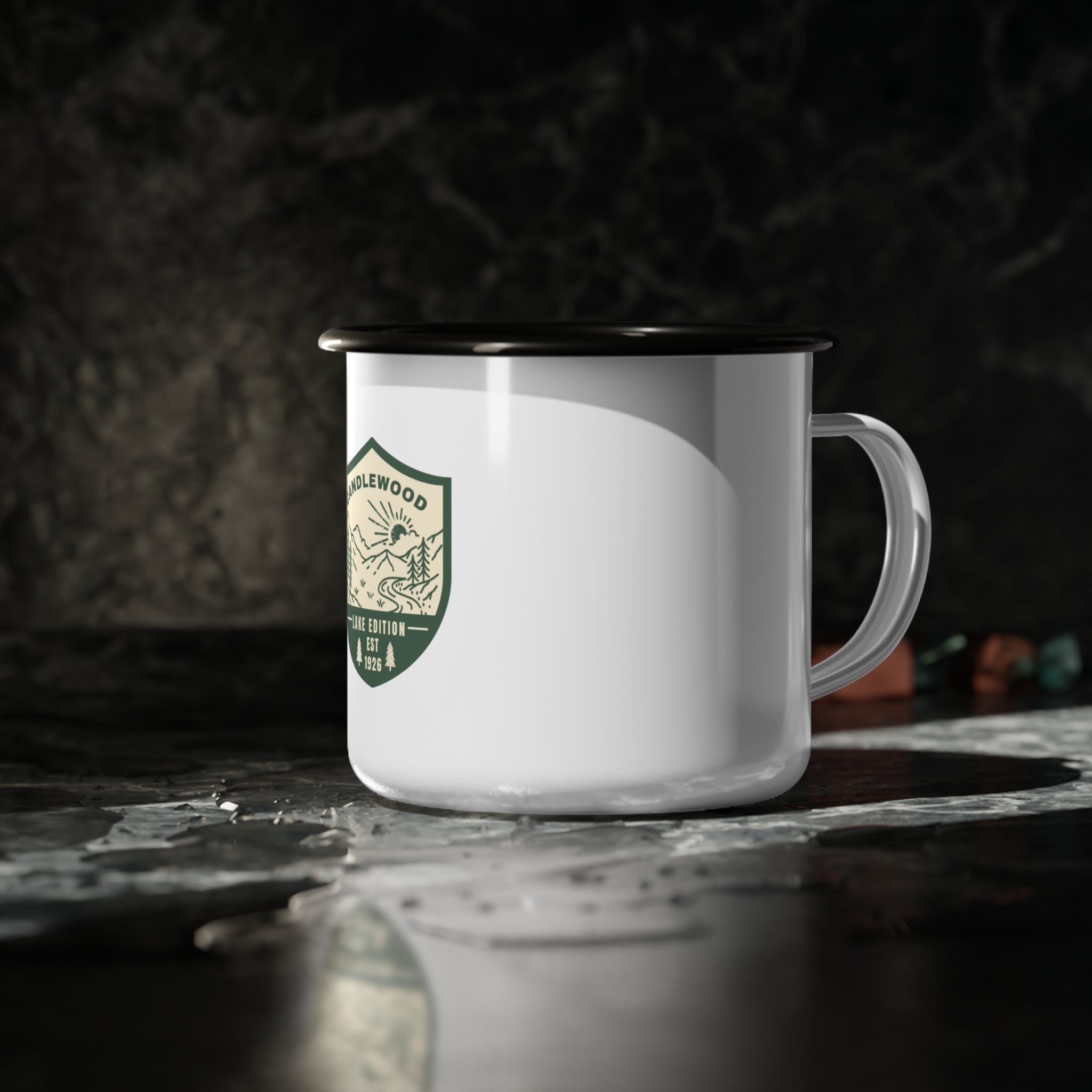 Candlewood Lake-Camping Enamel Mug, Vintage Camp Cup, Outdoor Adventure Drinkware, Gift for Nature Lovers, Hiking Coffee Mug, Cozy Campfire Essentials