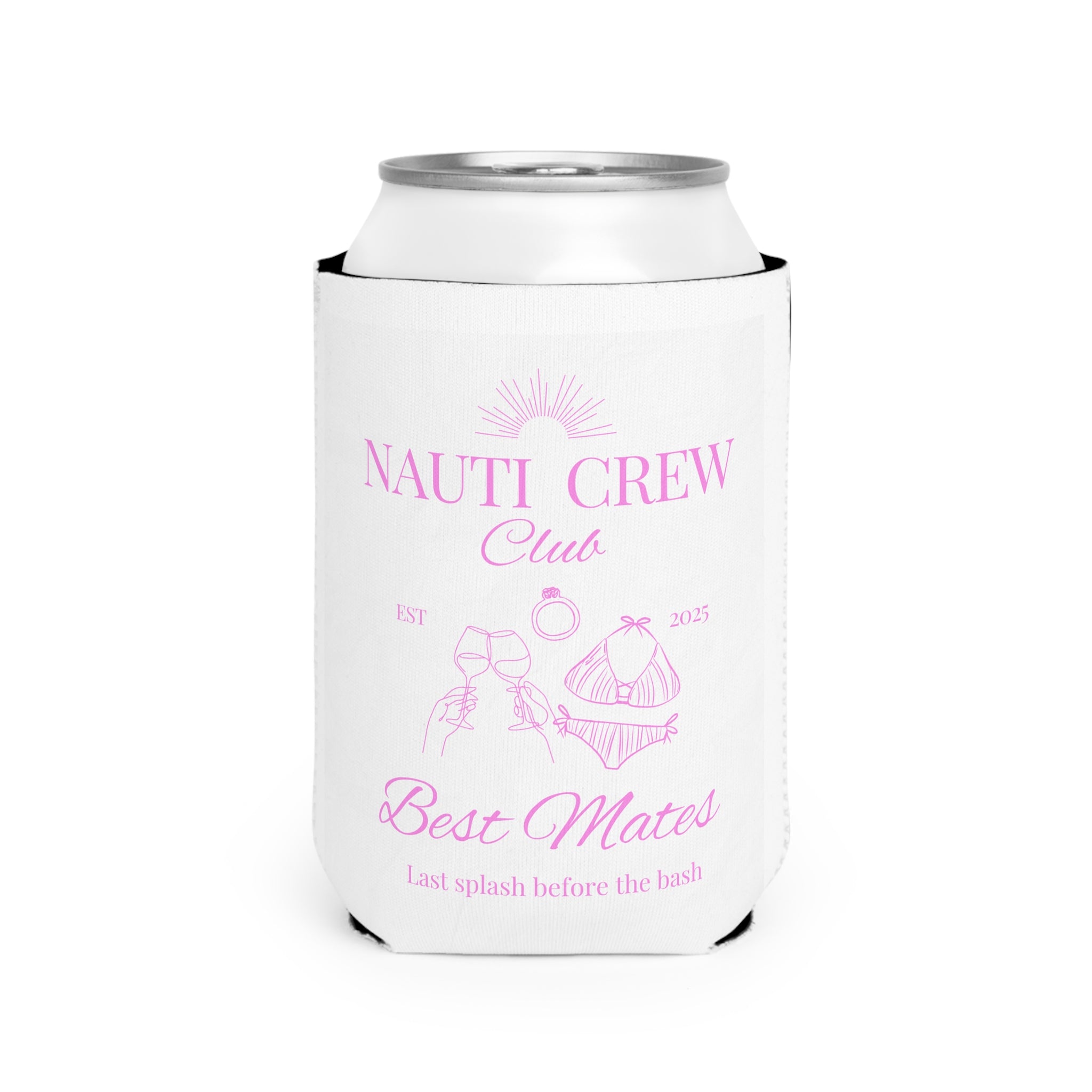 Matching "Nauti Crew Club " Koozie in pink  Best Mates Drink Holder, Perfect for Bachelorette or Wedding parties,  Bachelorette Gifts, Nautical Party Decor
