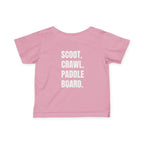 Infant- "Scoot. Crawl. Paddleboard." Adventure Tee- in white writing - Playful Baby Shirt for Active Explorers, Cute Toddler Gift, Fun Summer Wear, Baby Shower Present