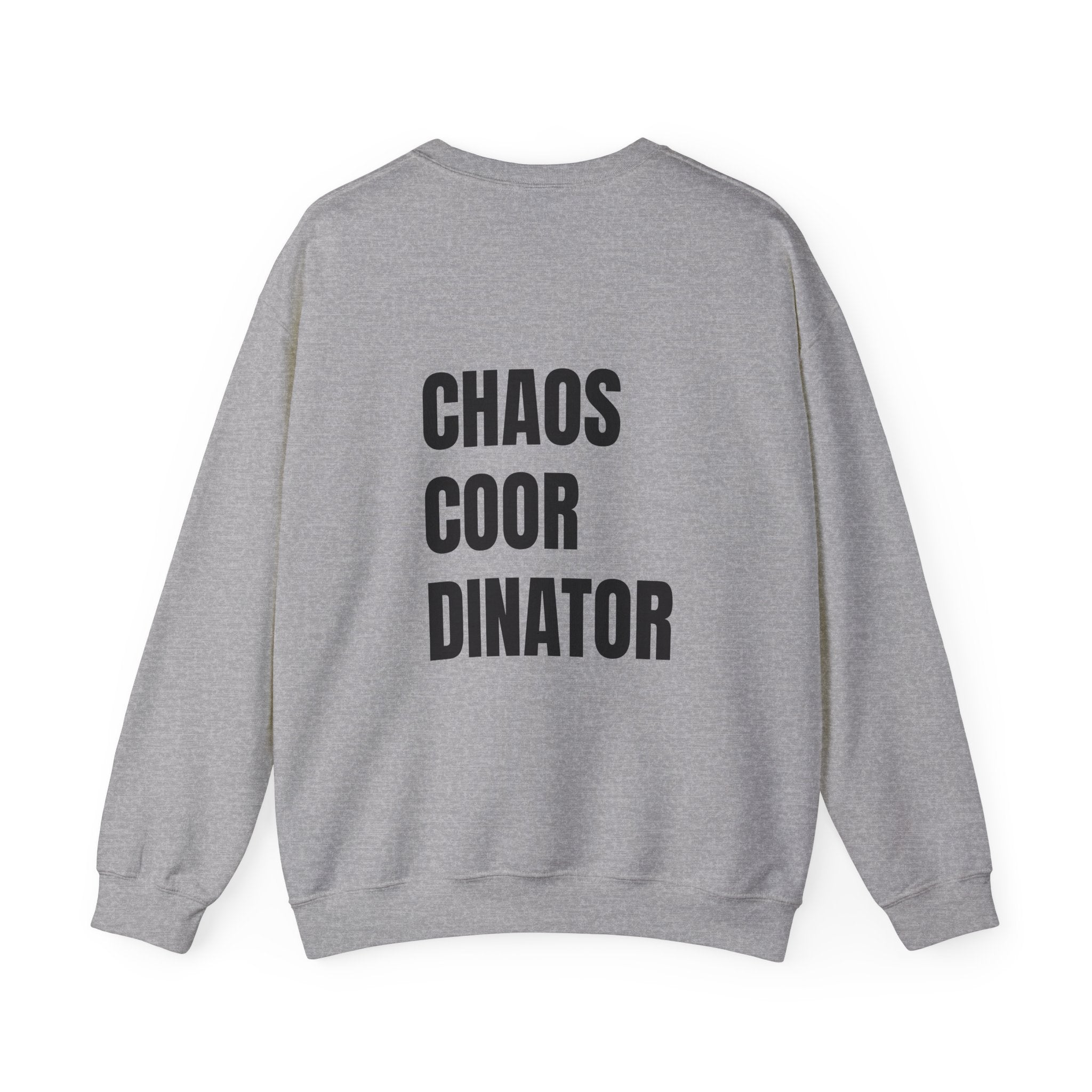 Adult- Teacher Crew Neck "Fueled by Caffeine" (Front) - "Chaos Coordinator"- (Back) Crewneck Sweatshirt, Cozy Fall Apparel, Unisex Gift, Casual Style, September Vibes, Seasonal Fashion