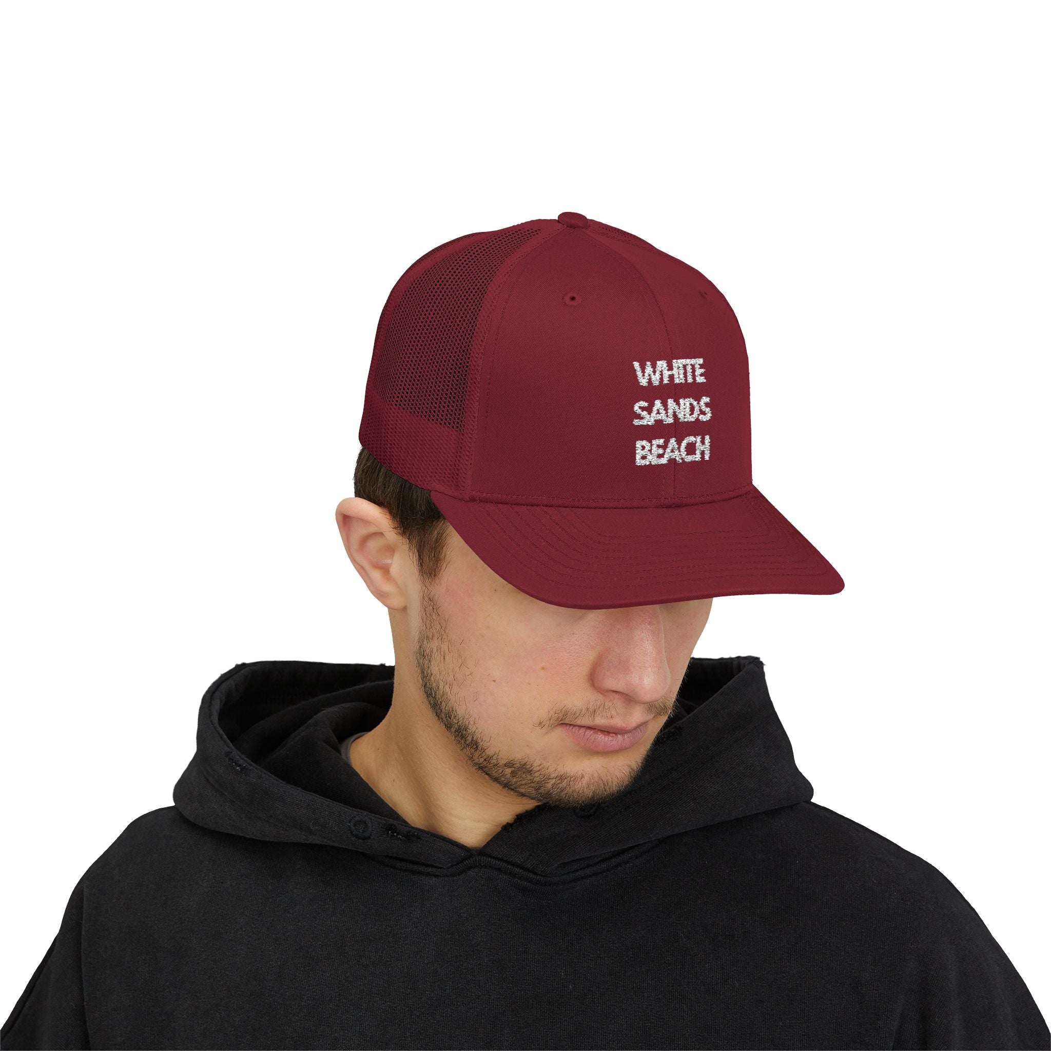 "White Sands Beach" - Snapback Trucker Cap - Perfect for Summer, Vacation, or Outdoor Events, Casual Style, Unisex Accessories, Gift Idea