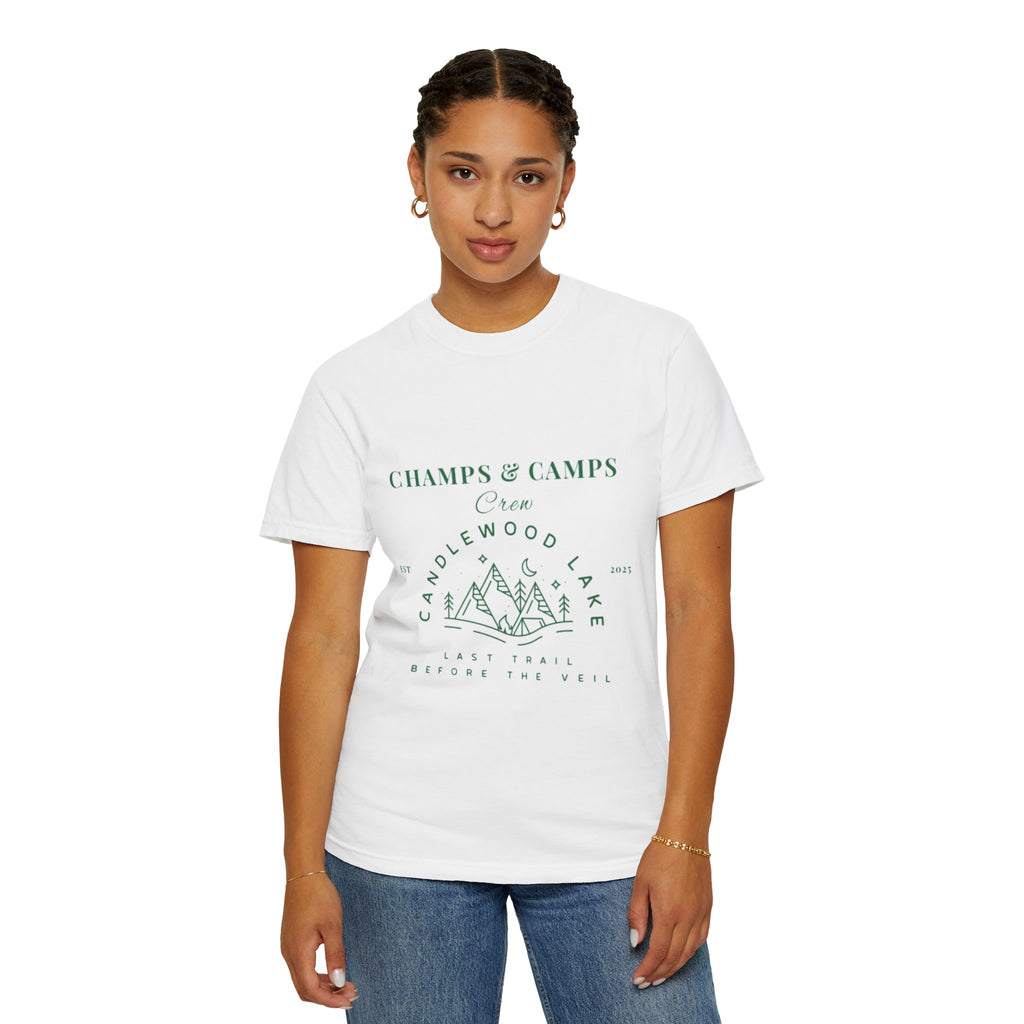 "Champs & Camps" -Camp Themed Bachelorette or Wedding Tee,  Bride Shirt, Bachelorette Party Gift, Summer Vacation Wear, [...]