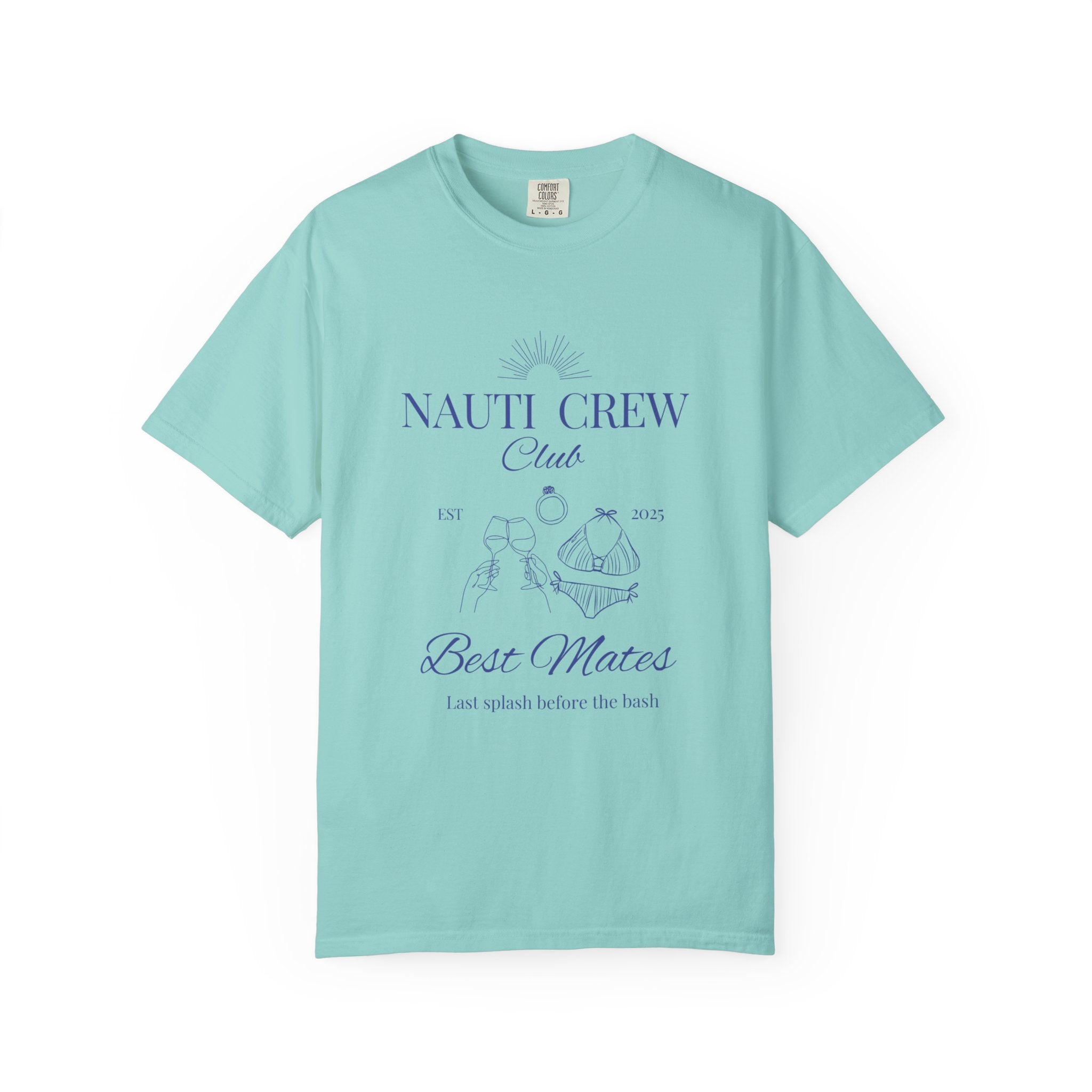 Matching shirt- "Nauti Crew-Best Mates" T-shirt, Unisex Garment-Dyed Tee for Bachelorette and Wedding Parties by the Lake-Perfect for Summer Vacations, Boating Trips, Family Gatherings