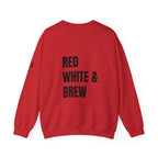Adult- "'Merica" (Front) "Red White & Brew" (Back)- Unisex Crewneck Sweatshirt, Fourth of July, Summer Fun, Boat Days