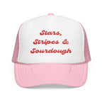 "Stars, Stripes & Sourdough"- Foam Trucker Hat, Embroidered Cap, BBQ Hat, Perfect Gift for Grilling Enthusiasts, Summer BBQ Accessory, Fun Party Hat