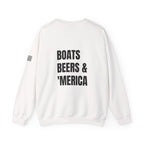 Adult- "'Merica" (Front) "Boats Beers & America" (Back)- Unisex Crewneck Sweatshirt, Fourth of July, Summer Boat Days