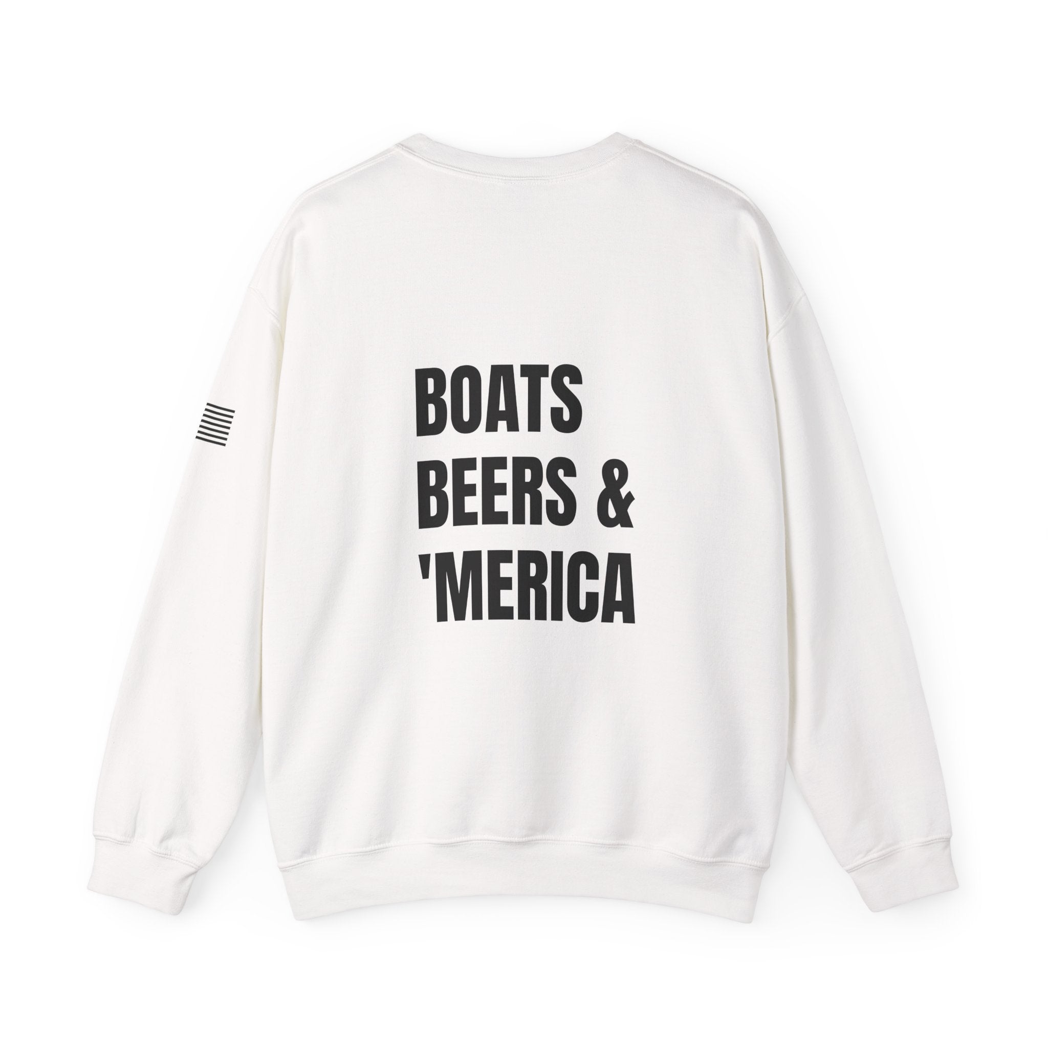 Adult- "'Merica" (Front) "Boats Beers & America" (Back)- Unisex Crewneck Sweatshirt, Fourth of July, Summer Boat Days