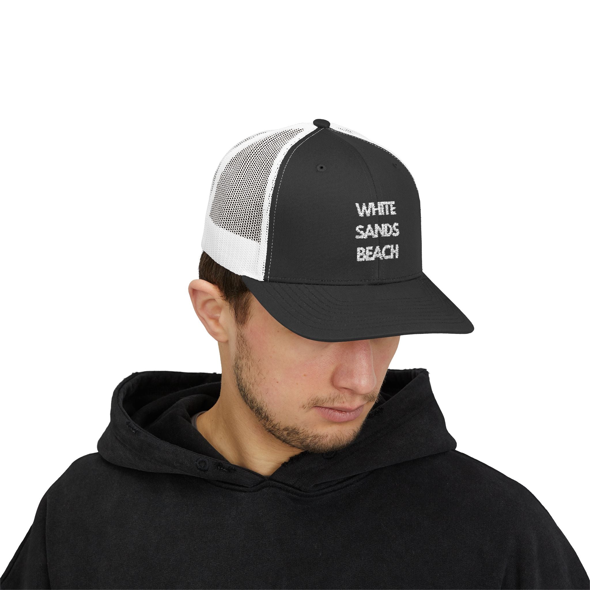 "White Sands Beach" - Snapback Trucker Cap - Perfect for Summer, Vacation, or Outdoor Events, Casual Style, Unisex Accessories, Gift Idea