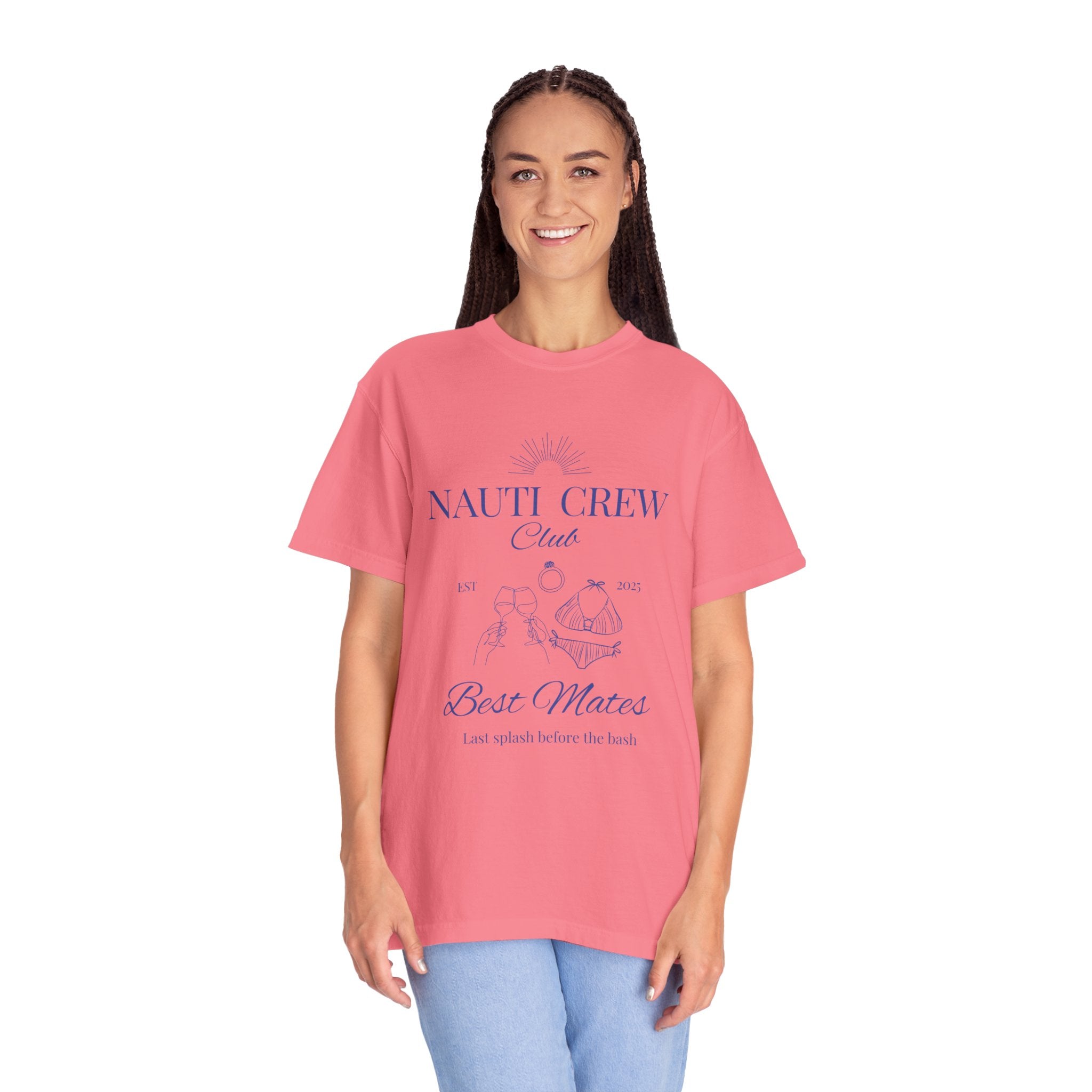 Matching shirt- "Nauti Crew-Best Mates" T-shirt, Unisex Garment-Dyed Tee for Bachelorette and Wedding Parties by the Lake-Perfect for Summer Vacations, Boating Trips, Family Gatherings