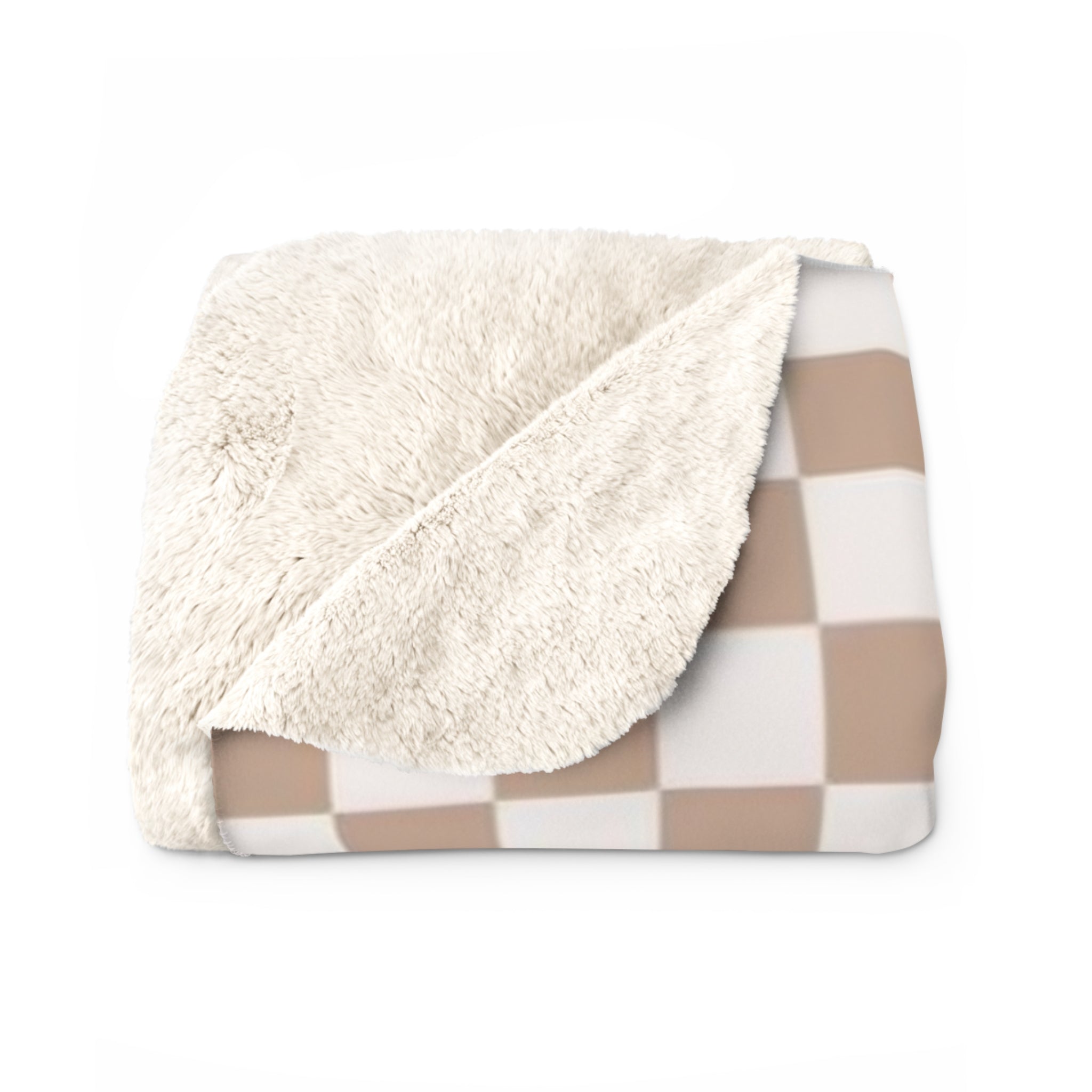Cozy Sherpa Fleece Blanket-Beige Checkered- No Writing- Soft Throw for Home, Perfect for Gift, Ocean Decor, Summer Vibes, Checkered Design