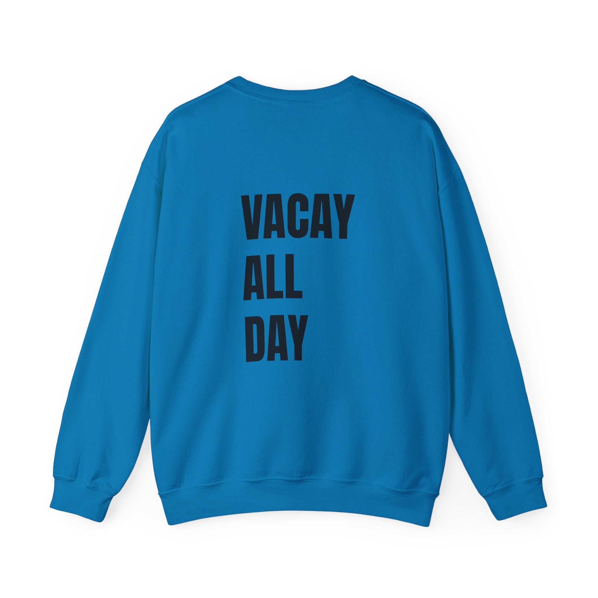 Adult- Teacher Crew Neck " Summer Time" (Front)  "Vacay All Day" (Back) -Crewneck Sweatshirt, Cozy Fall Apparel, Unisex Gift, Casual Style, September Vibes, Seasonal Fashion