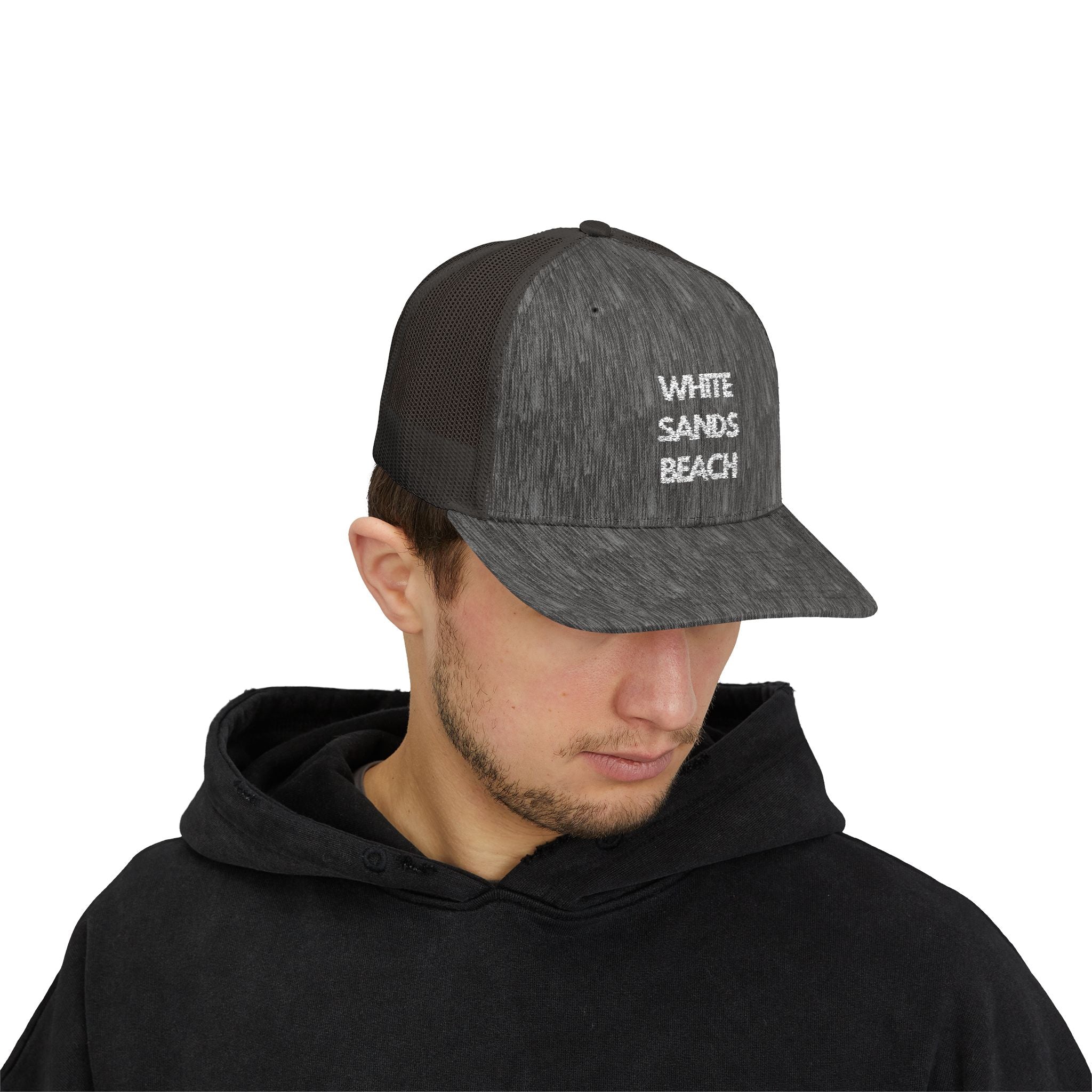 "White Sands Beach" - Snapback Trucker Cap - Perfect for Summer, Vacation, or Outdoor Events, Casual Style, Unisex Accessories, Gift Idea